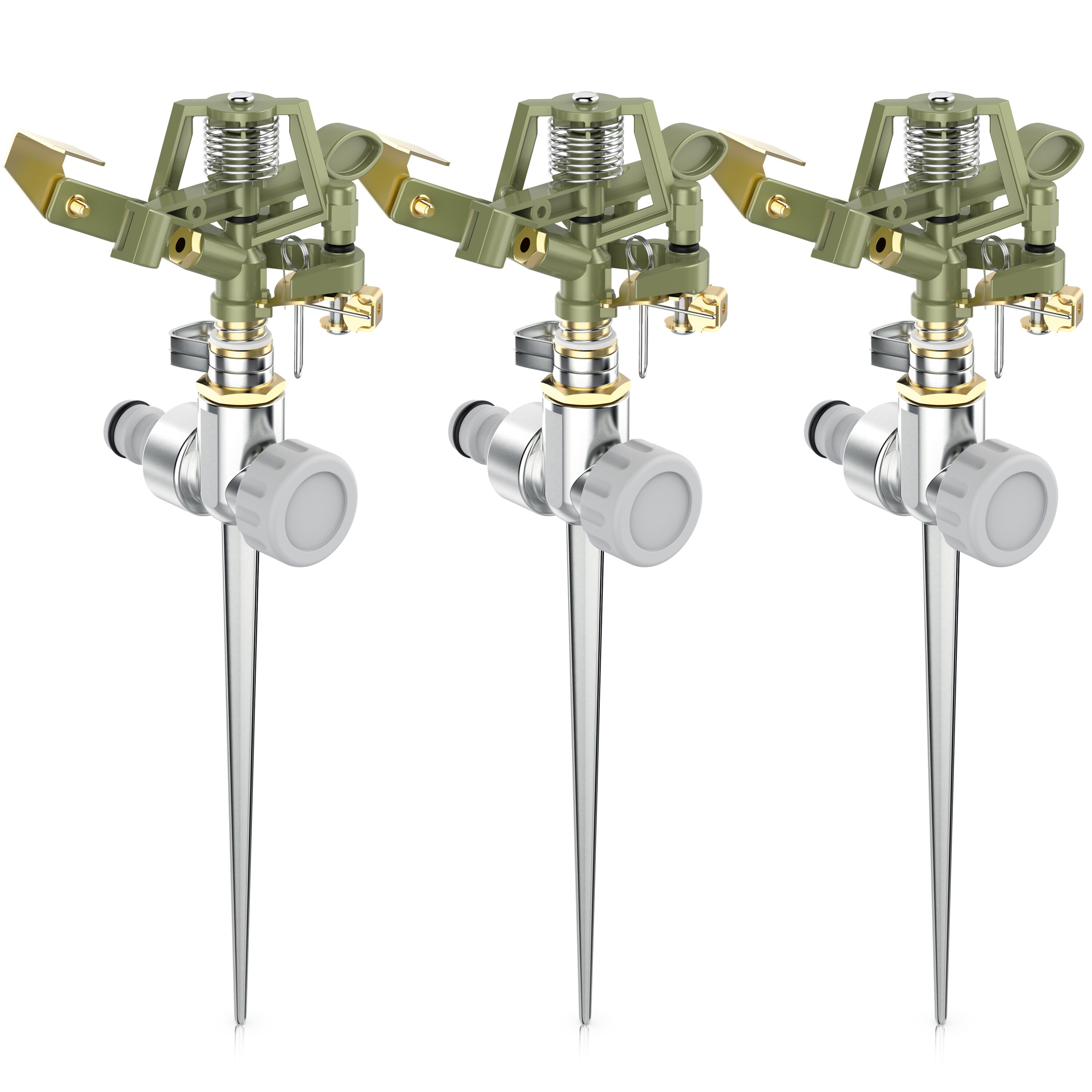 Brandson 3x Kreisregner Intervall-Sprinkler, Rasensprenger mit Pulsation, 360&deg; Impulsregner, f&uuml;r Fl&auml;chen bis 450 m&sup2;, Rasensprinkler, 12m Reichweite, Gardena kompatibel - Bild 1