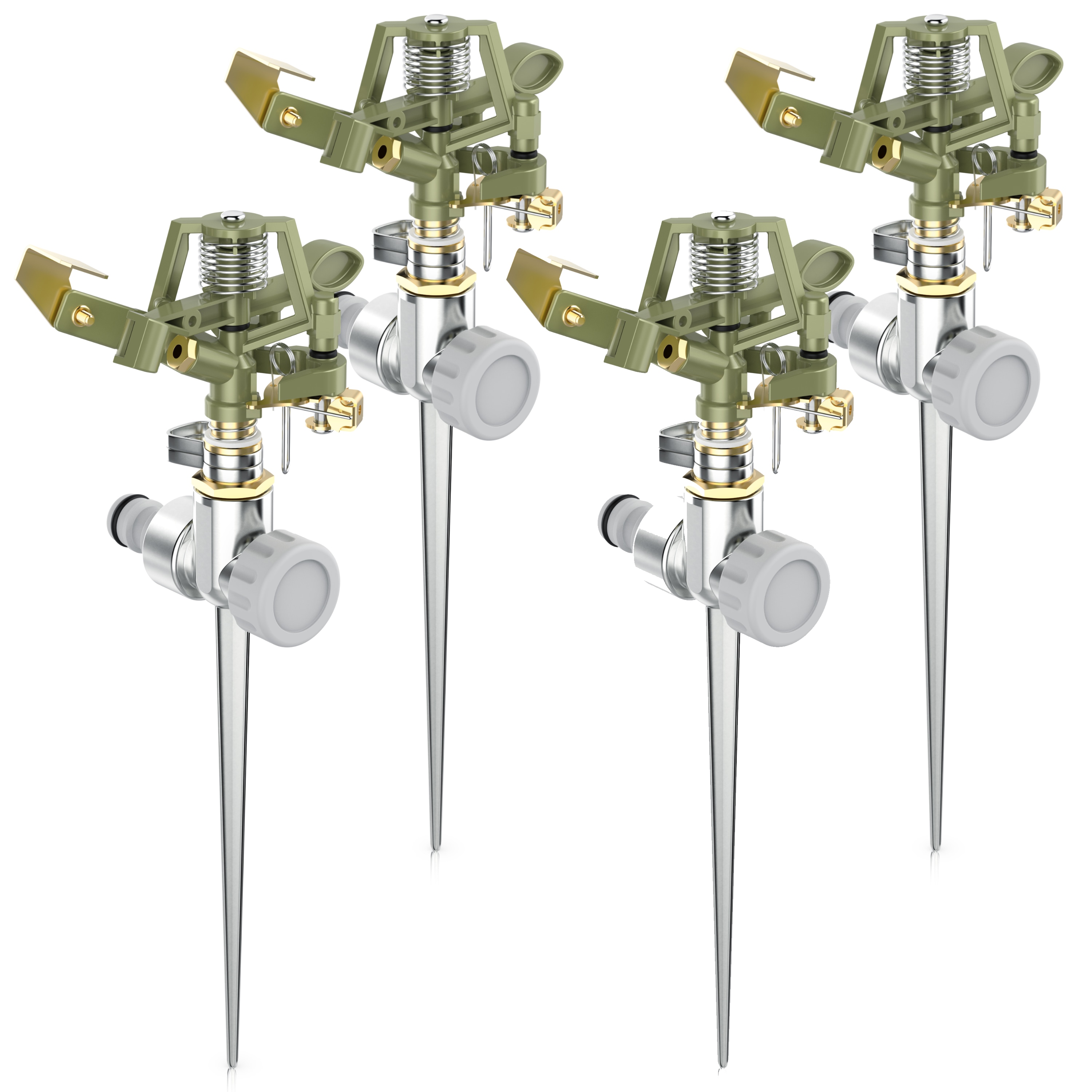 Brandson 4x Kreisregner Intervall-Sprinkler, Rasensprenger mit Pulsation, 360&deg; Impulsregner, f&uuml;r Fl&auml;chen bis 450 m&sup2;, Rasensprinkler, 12m Reichweite, Gardena kompatibel - Bild 1