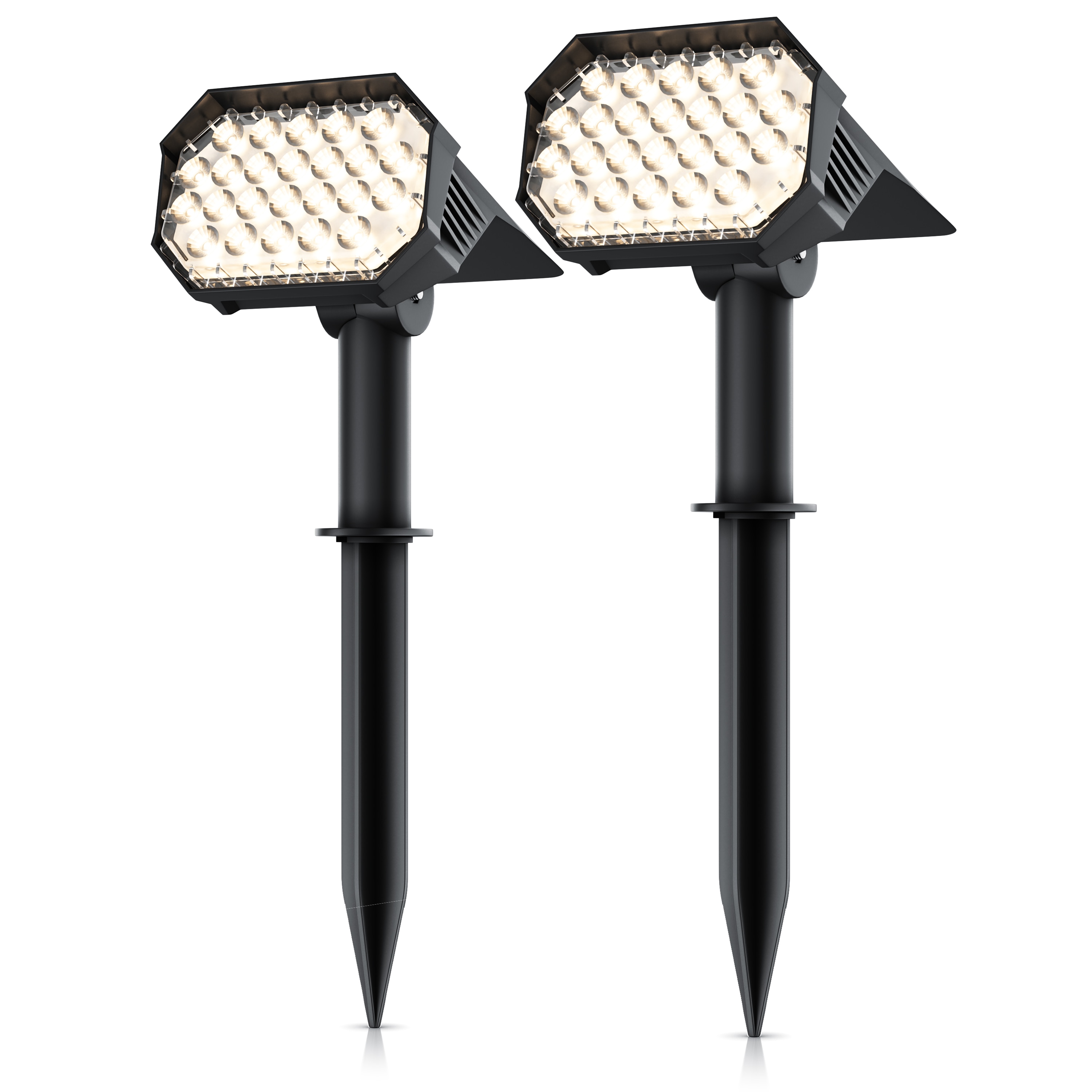 Brandson 2x LED Gartenstrahler Solar Erdspie&szlig;leuchte, Akku Gartenleuchte, Solarspotlight Wandmontage, Ein-/Ausschalter; mehrere Helligkeitsstufen, LED fest integriert, Warmwei&szlig;, Solarstrahler 80 Lumen, Solarleuchte warnwei&szlig;, f&uuml;r Garten, Balkon IP65 - Bild 1