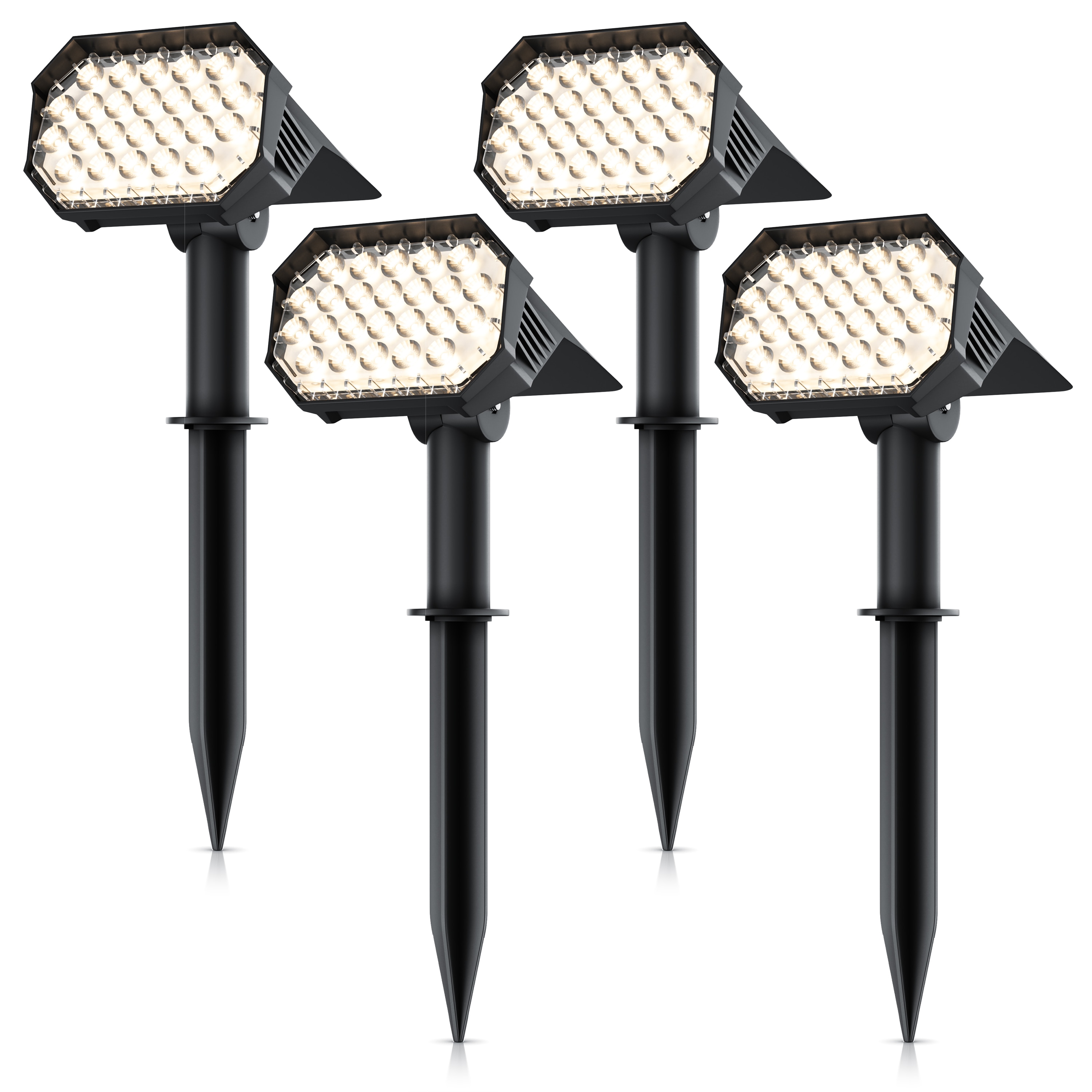 Brandson 4x LED Gartenstrahler Solar Erdspie&szlig;leuchte, Akku Gartenleuchte, Solarspotlight Wandmontage, Ein-/Ausschalter; mehrere Helligkeitsstufen, LED fest integriert, Warmwei&szlig;, Solarstrahler 80 Lumen, Solarleuchte warnwei&szlig;, f&uuml;r Garten, Balkon IP65 - Bild 1