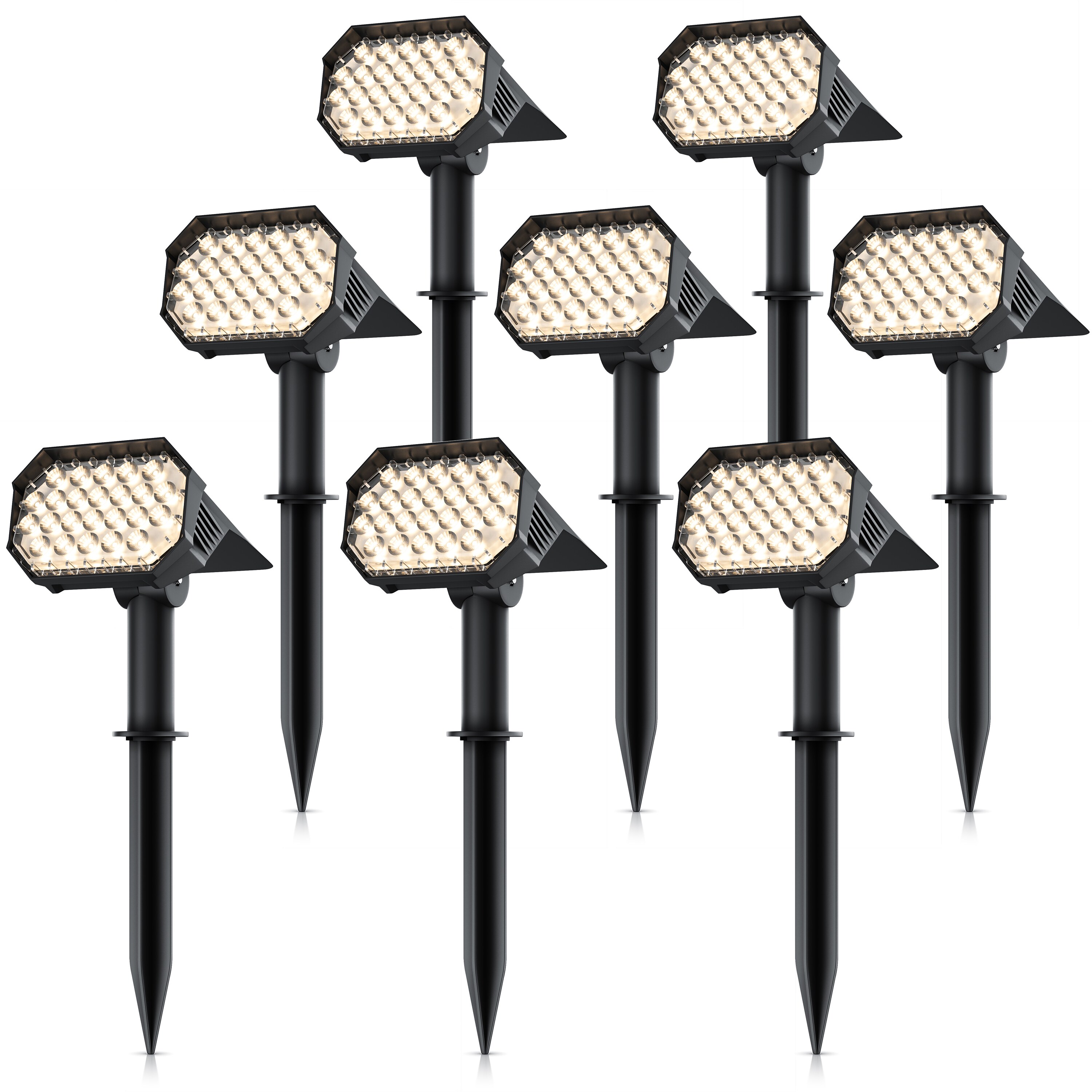 Brandson 8x LED Gartenstrahler Solar Erdspie&szlig;leuchte, Akku Gartenleuchte, Solarspotlight Wandmontage, Ein-/Ausschalter; mehrere Helligkeitsstufen, LED fest integriert, Warmwei&szlig;, Solarstrahler 80 Lumen, Solarleuchte warnwei&szlig;, f&uuml;r Garten, Balkon IP65 - Bild 1