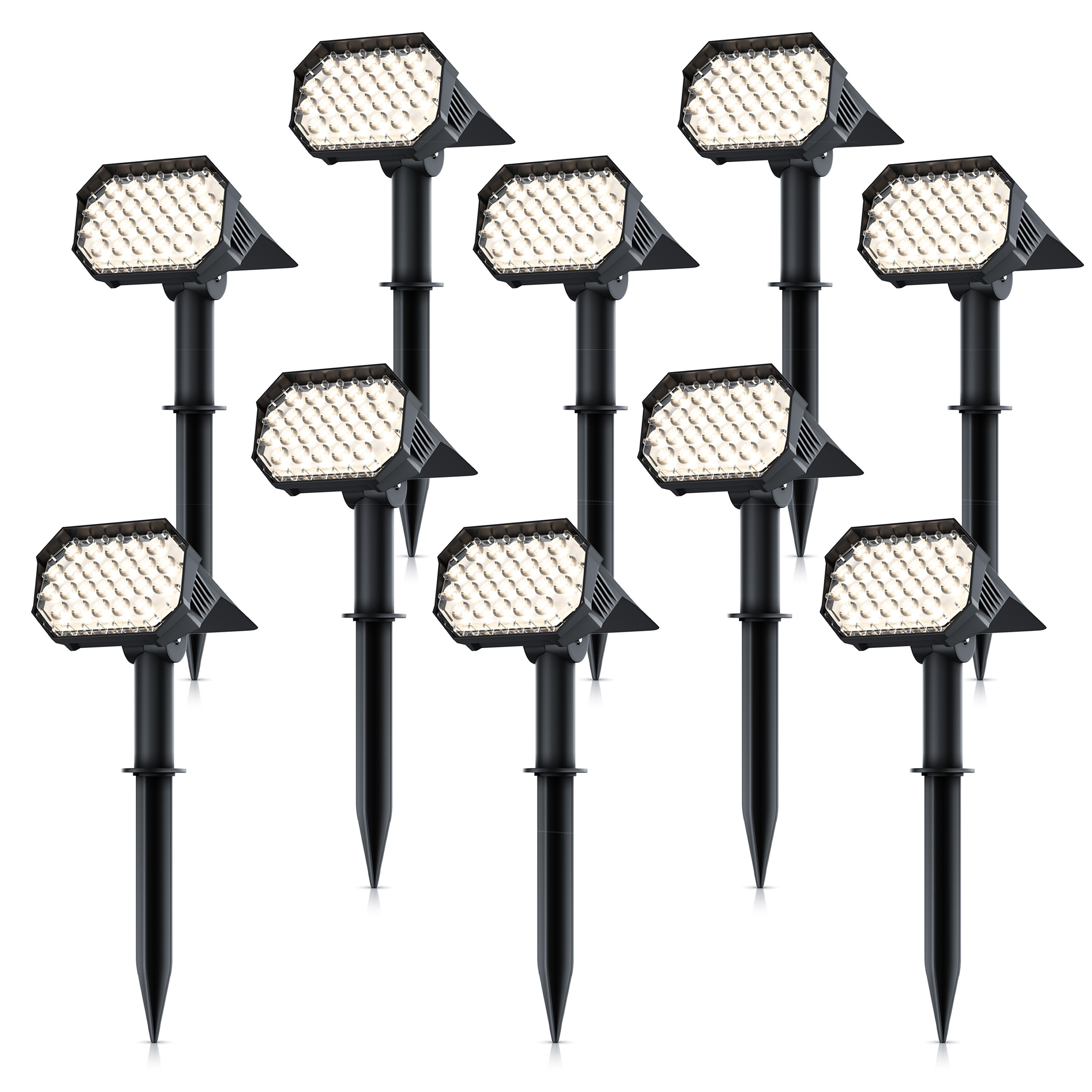 Brandson 10x LED Gartenstrahler Solar Erdspie&szlig;leuchte, Akku Gartenleuchte, Solarspotlight Wandmontage, Ein-/Ausschalter; mehrere Helligkeitsstufen, LED fest integriert, Warmwei&szlig;, Solarstrahler 80 Lumen, Solarleuchte warnwei&szlig;, f&uuml;r Garten, Balkon IP65 - Bild 1