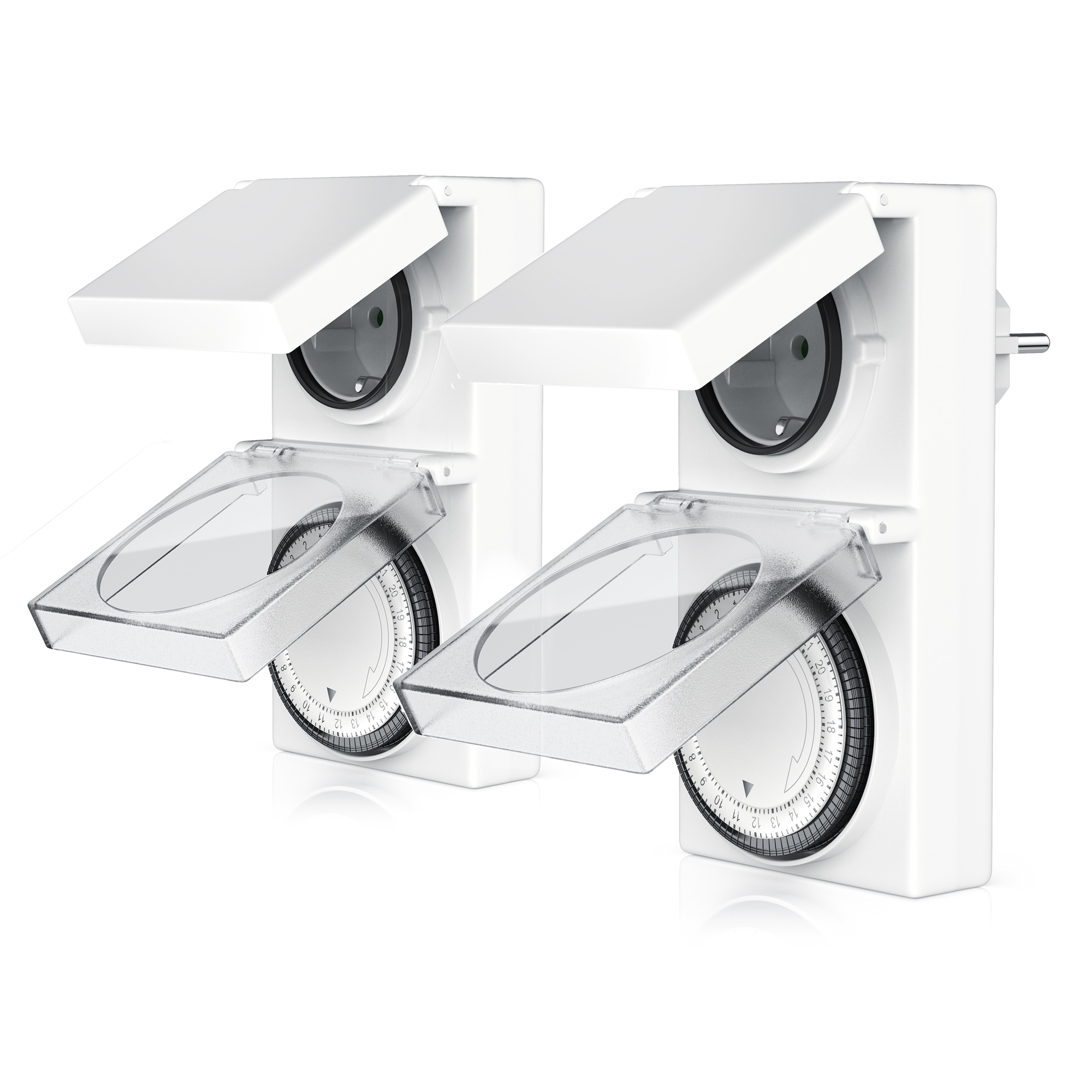 BEARWARE 2x Zeitschaltuhr Mechanischer Outdoor Timer, 96 Segmente, f&uuml;r Innen & Au&szlig;en, 3680W, mechanisch, 15-Min-Intervalle, spritzwassergesch&uuml;tzt, dt. Anleitung - Bild 1