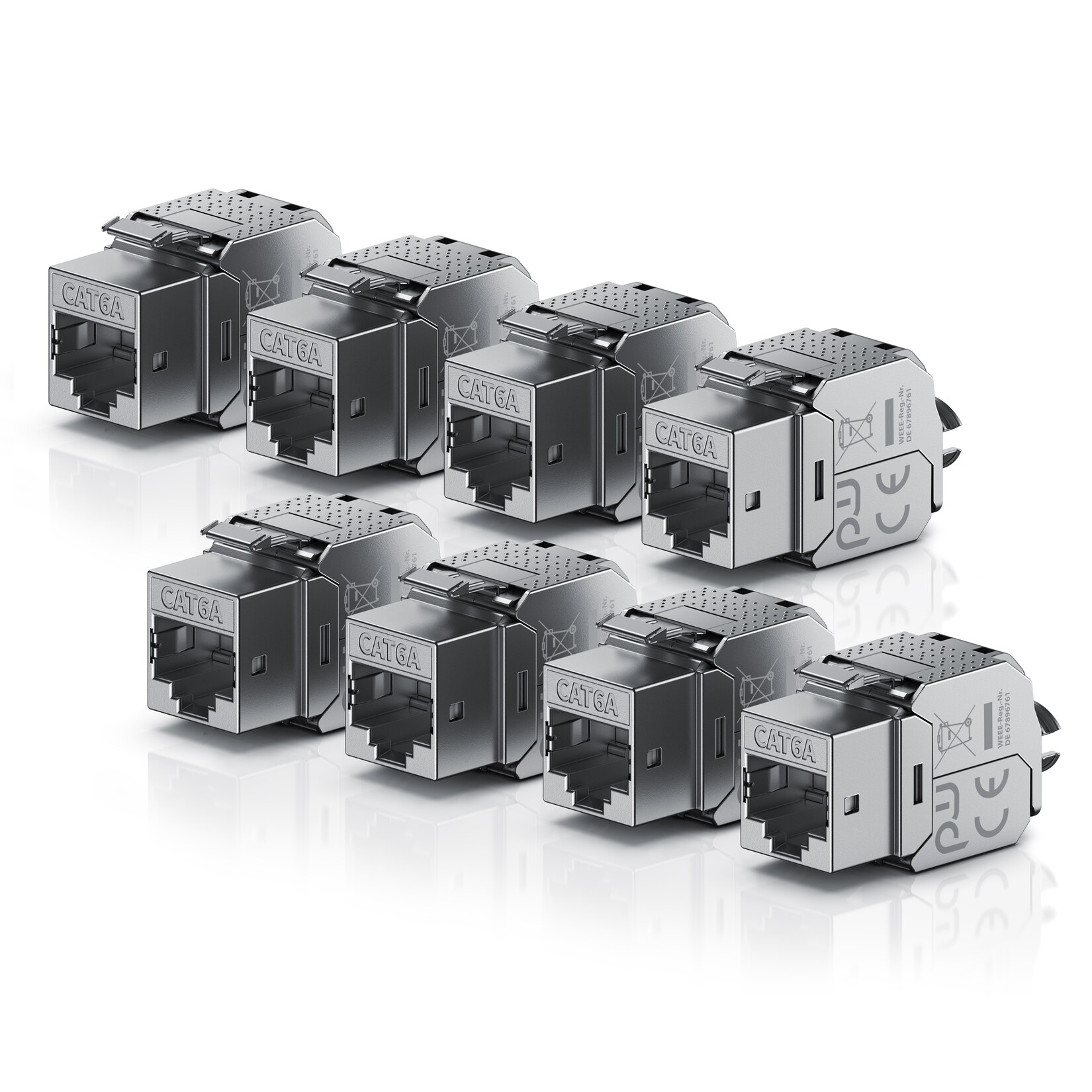 Primewire 8x Netzwerk-Adapter RJ-45 (Ethernet), Buchse zu Netzwerkkabel, CAT.6a Keystone Modul für LAN Kabel, RJ45 Buchse, feldkonfektionierbar | 04062861826997