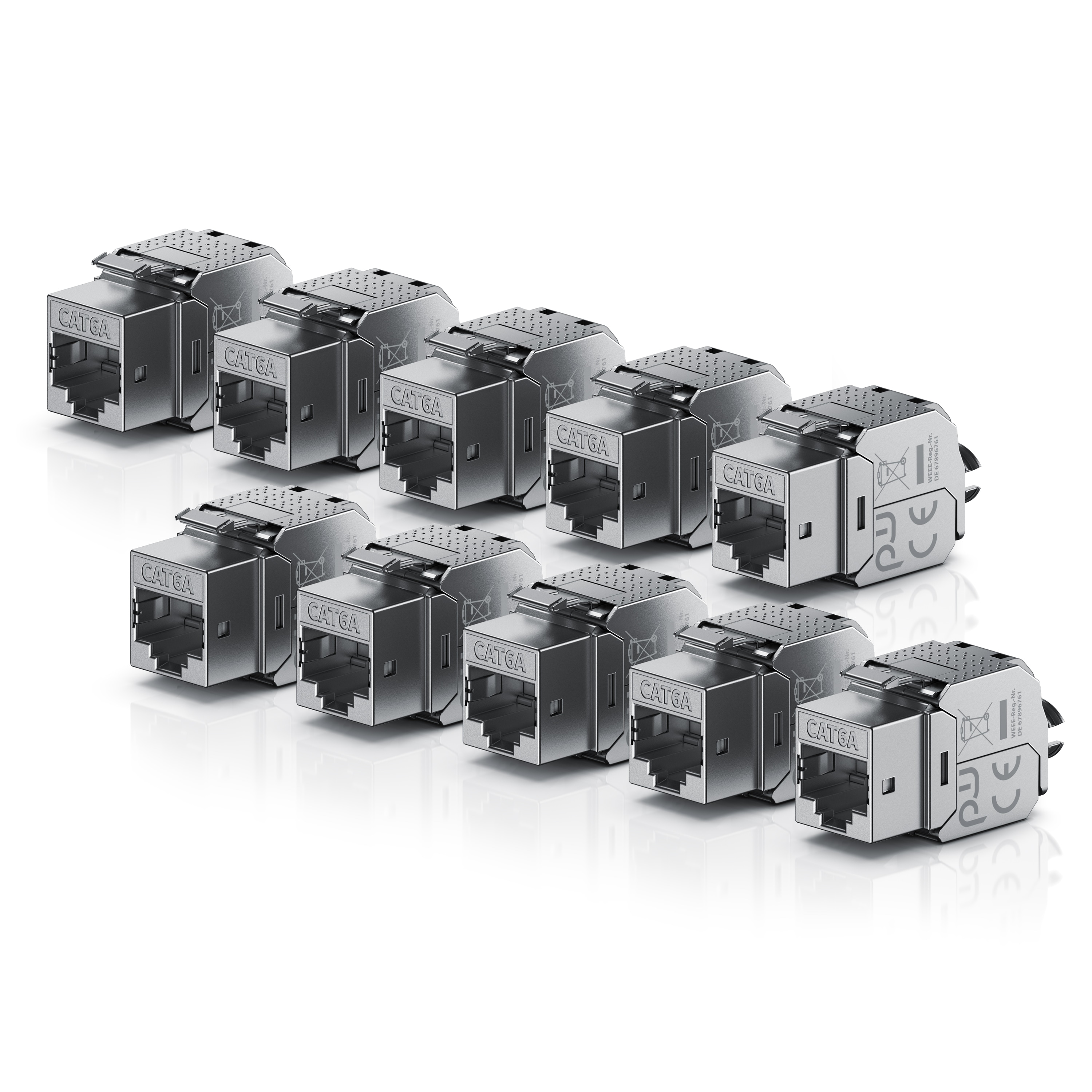 Primewire 10x Netzwerk-Adapter RJ-45 (Ethernet), Buchse zu Netzwerkkabel, CAT.6a Keystone Modul f&uuml;r LAN Kabel, RJ45 Buchse, feldkonfektionierbar - Bild 1