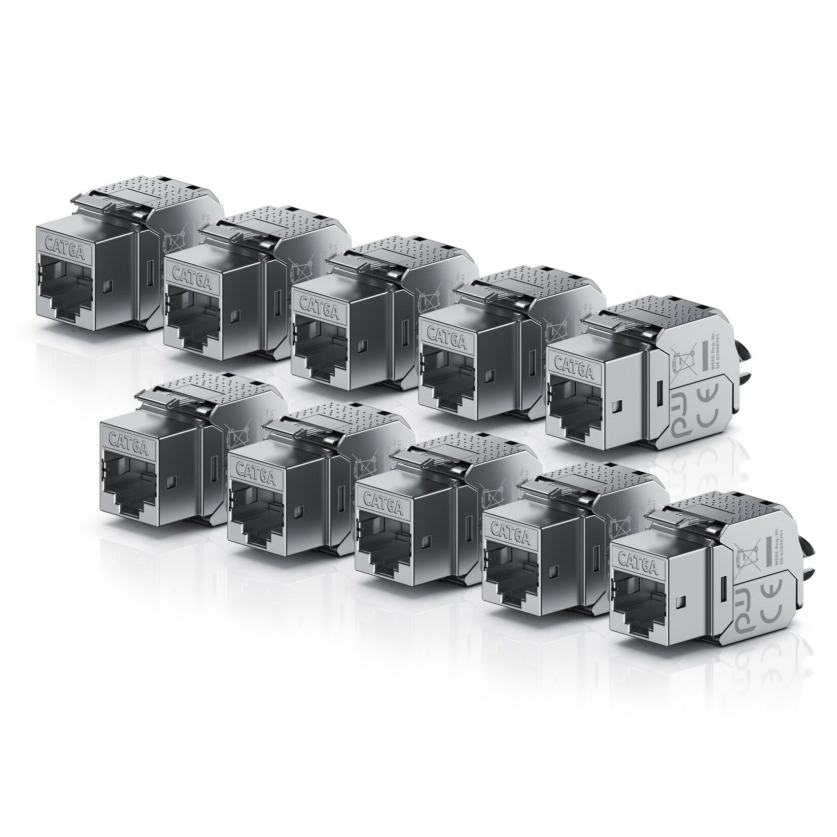 Primewire 10x Netzwerk-Adapter RJ-45 (Ethernet), Buchse zu Netzwerkkabel, CAT.6a Keystone Modul für LAN Kabel, RJ45 Buchse, feldkonfektionierbar | 04062861826973
