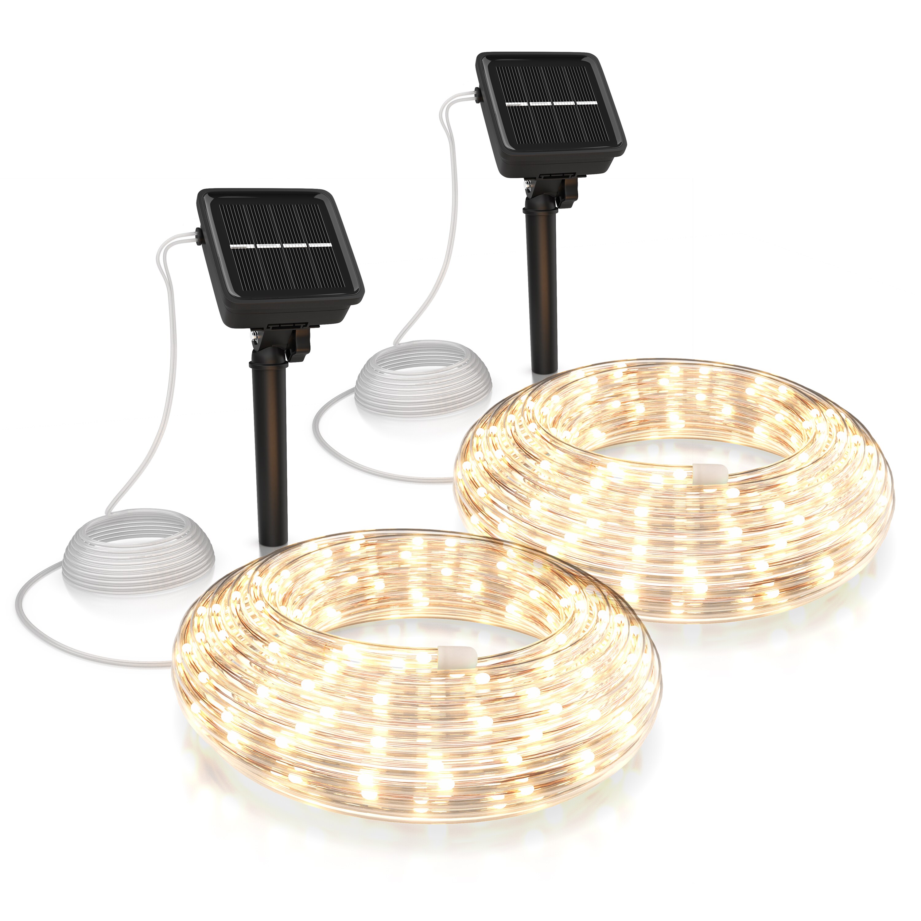 BEARWARE 2x LED-Lichterkette, Solar 10m warmwei&szlig;, Innen & Au&szlig;en, Solarpanel mit Akku, 100 Leds, IP44 - Bild 1