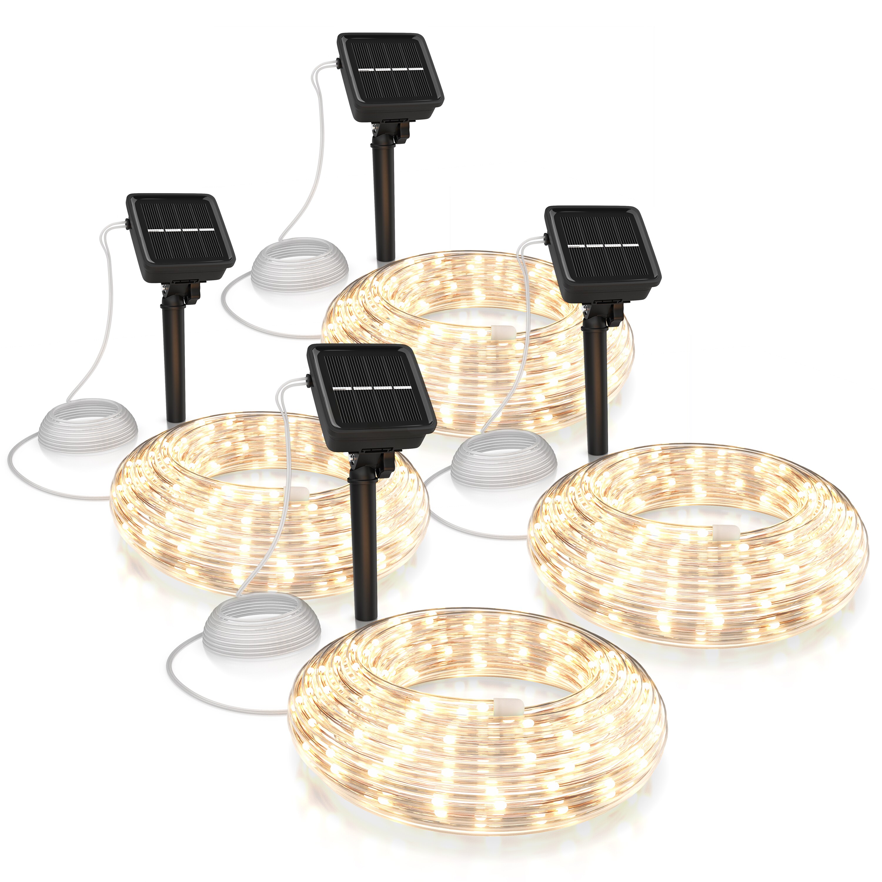 BEARWARE 4x LED-Lichterkette, Solar 10m warmwei&szlig;, Innen & Au&szlig;en, Solarpanel mit Akku, 100 Leds, IP44 - Bild 1
