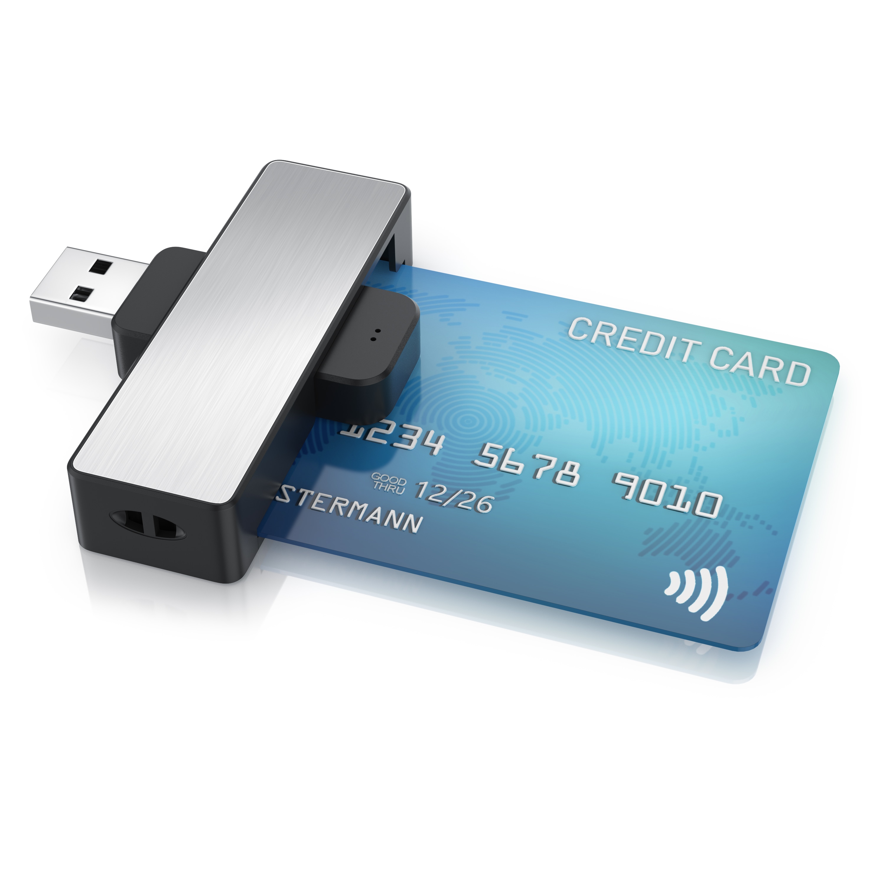CSL USB-A-Chipkartenleser, kompakter Smart Card Reader f&uuml;r ISO-7816-Chipkarten, Plug & Play, Windows 10 und 11, faltbarer Anschluss - Bild 1