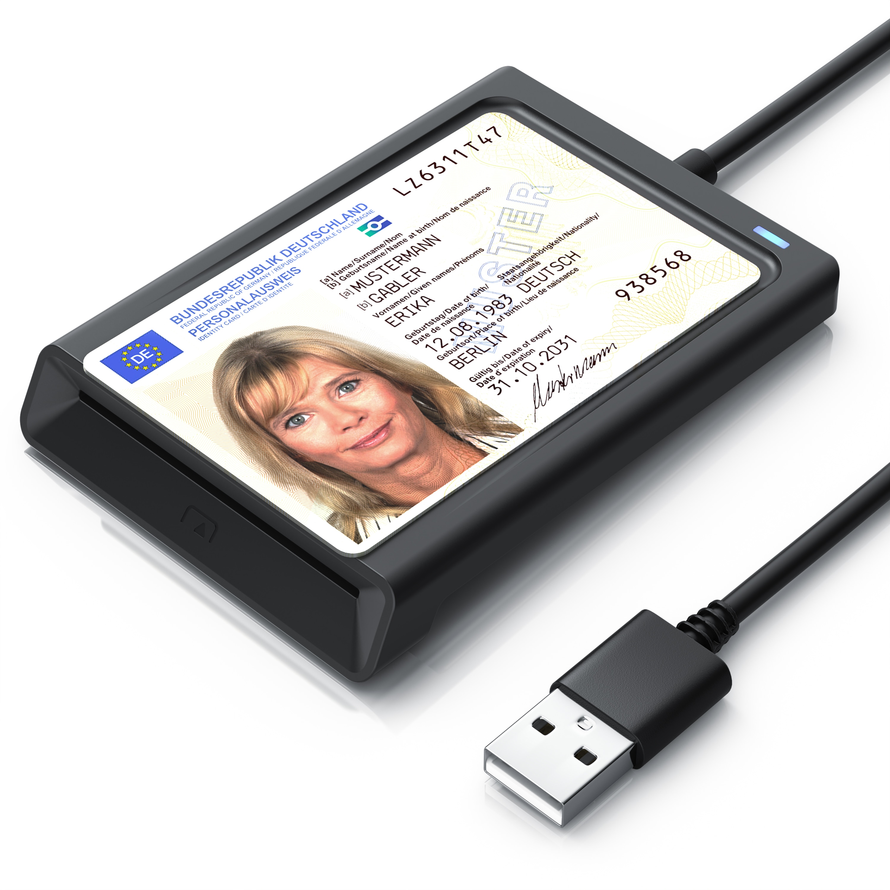 CSL USB-A-Chipkartenleser mit NFC, Smart Card Reader f&uuml;r Personalausweis, Windows 10 und 11, ISO 7816 und ISO 14443, Plug & Play - Bild 1