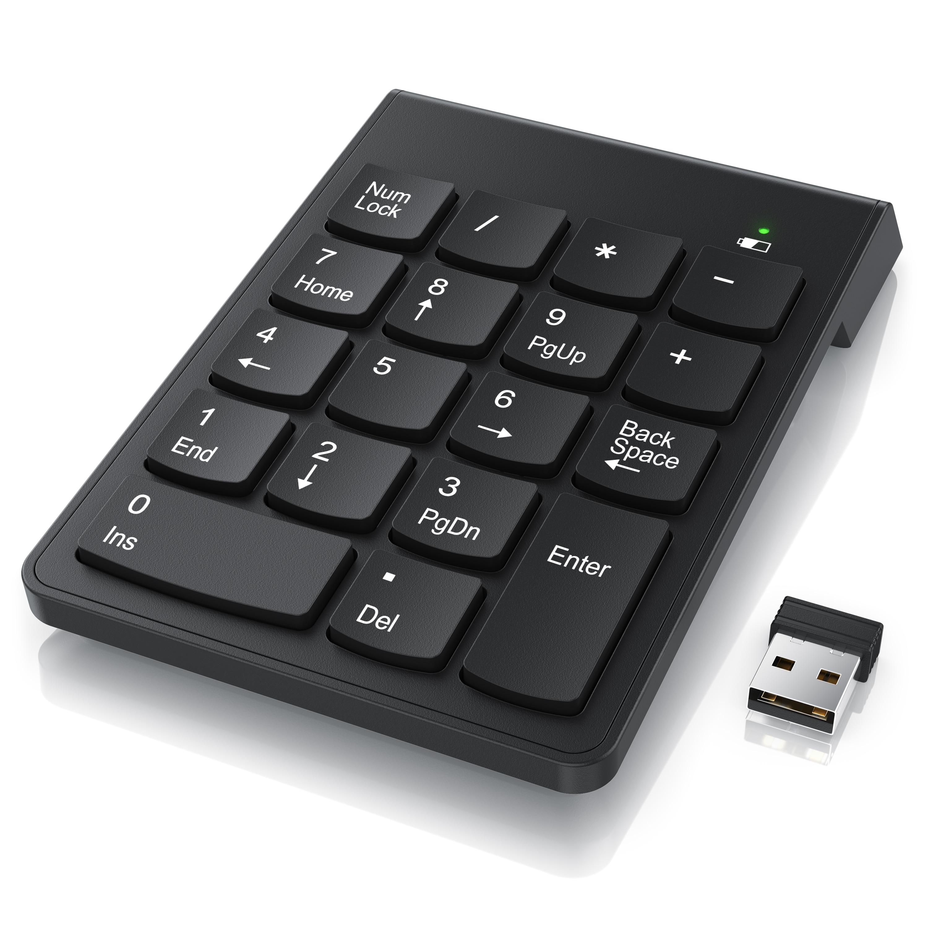 CSL kabelloser Nummernblock mit 2,4 GHz, Numpad mit 18 Tasten und 10 Zusatzfunktionen, USB-Empf&auml;nger, f&uuml;r Laptop und PC, schwarz - Bild 1