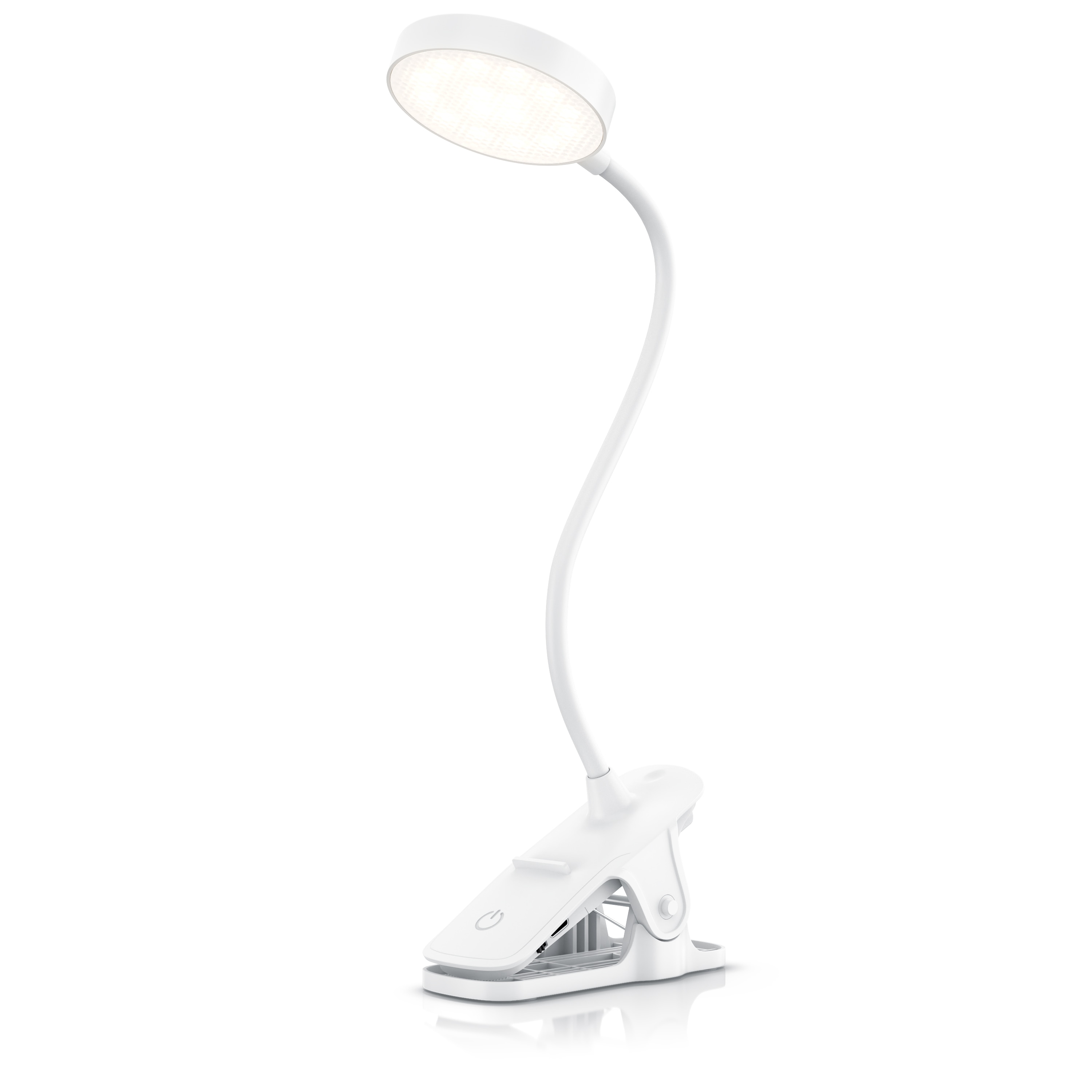 Bearware LED-Klemmlampe, Leselampe mit 2000-mAh-Akku, 3 Lichtfarben, stufenlos dimmbar, Touchbedienung und USB-C, wei&szlig; - Bild 1