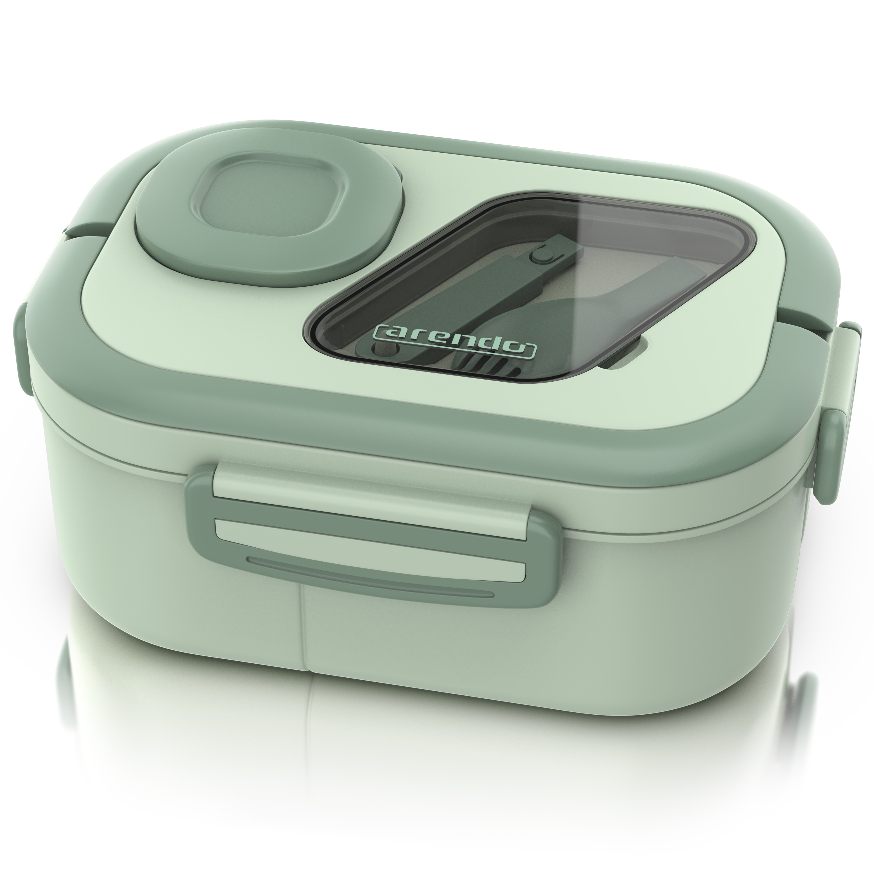 Arendo Lunchbox 1000 ml, zweist&ouml;ckige Bento-Box aus PP mit 6 F&auml;chern, Tragegriffen, Butterdose und Besteck, auslaufsicher, mintgr&uuml;n - Bild 1