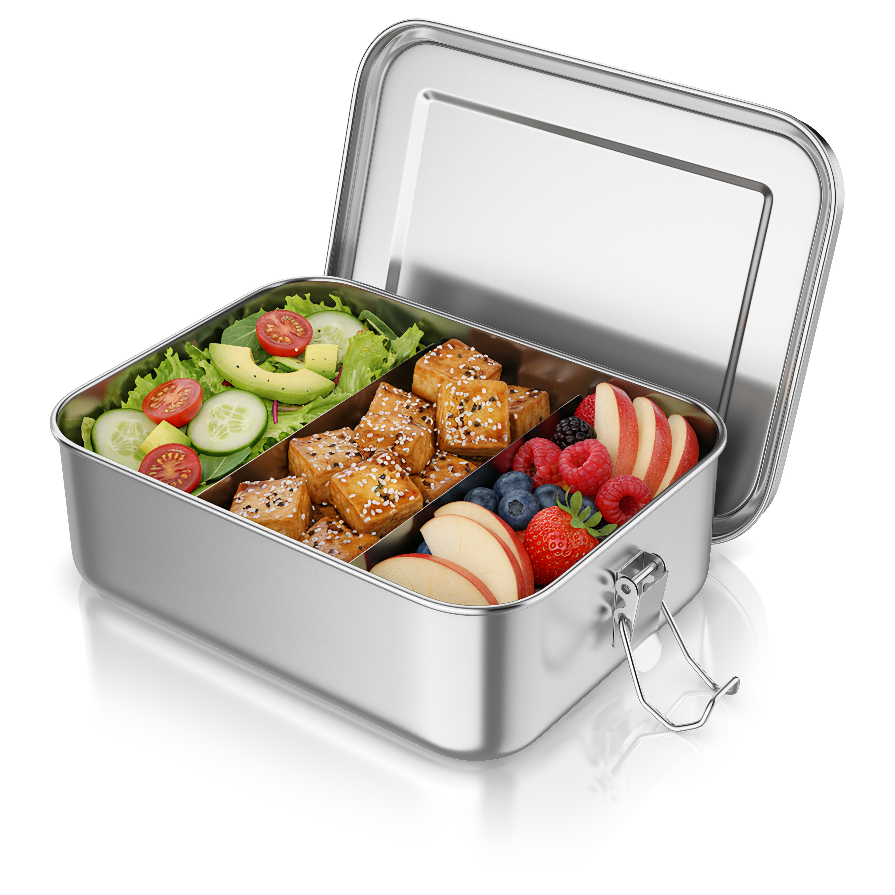 Arendo Lunchbox Edelstahl Brotdose 1200 ml mit F&auml;chern, f&uuml;r Kinder und Erwachsene, Edelstahl, (1-tlg., 2 Trennstege, 2 Silikondichtungen) - Bild 1