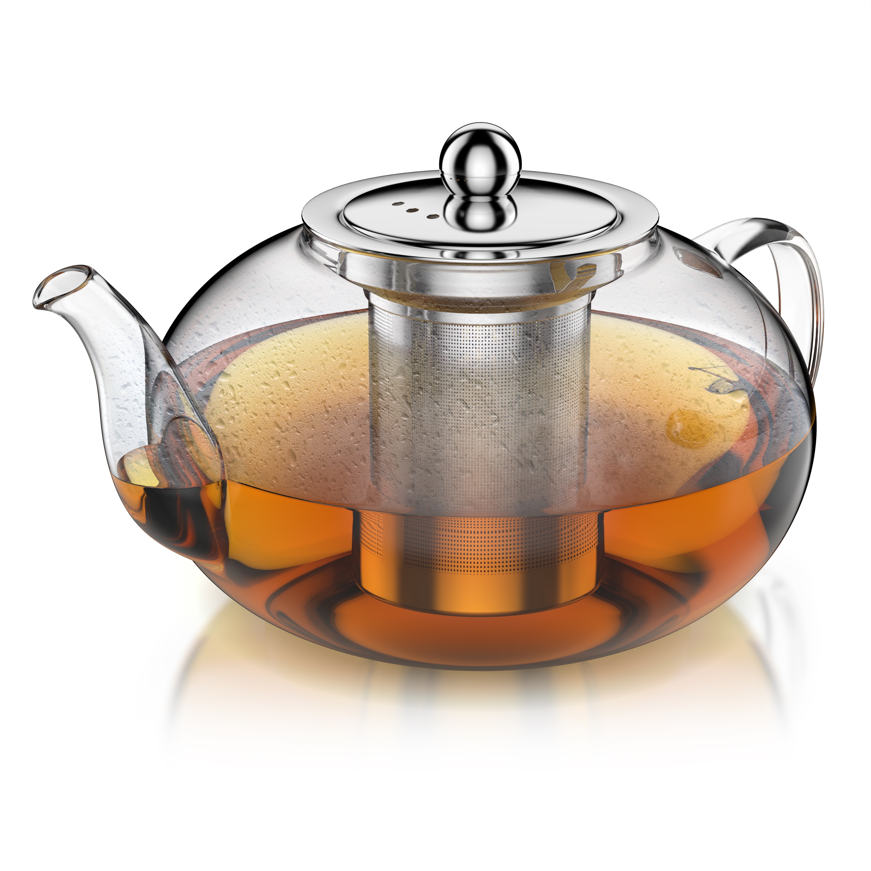Arendo runde Teekanne aus Borosilikatglas, 1,2 l, herausnehmbares Edelstahlsieb und Edelstahldeckel f&uuml;r losen Tee und Kr&auml;utertee - Bild 1