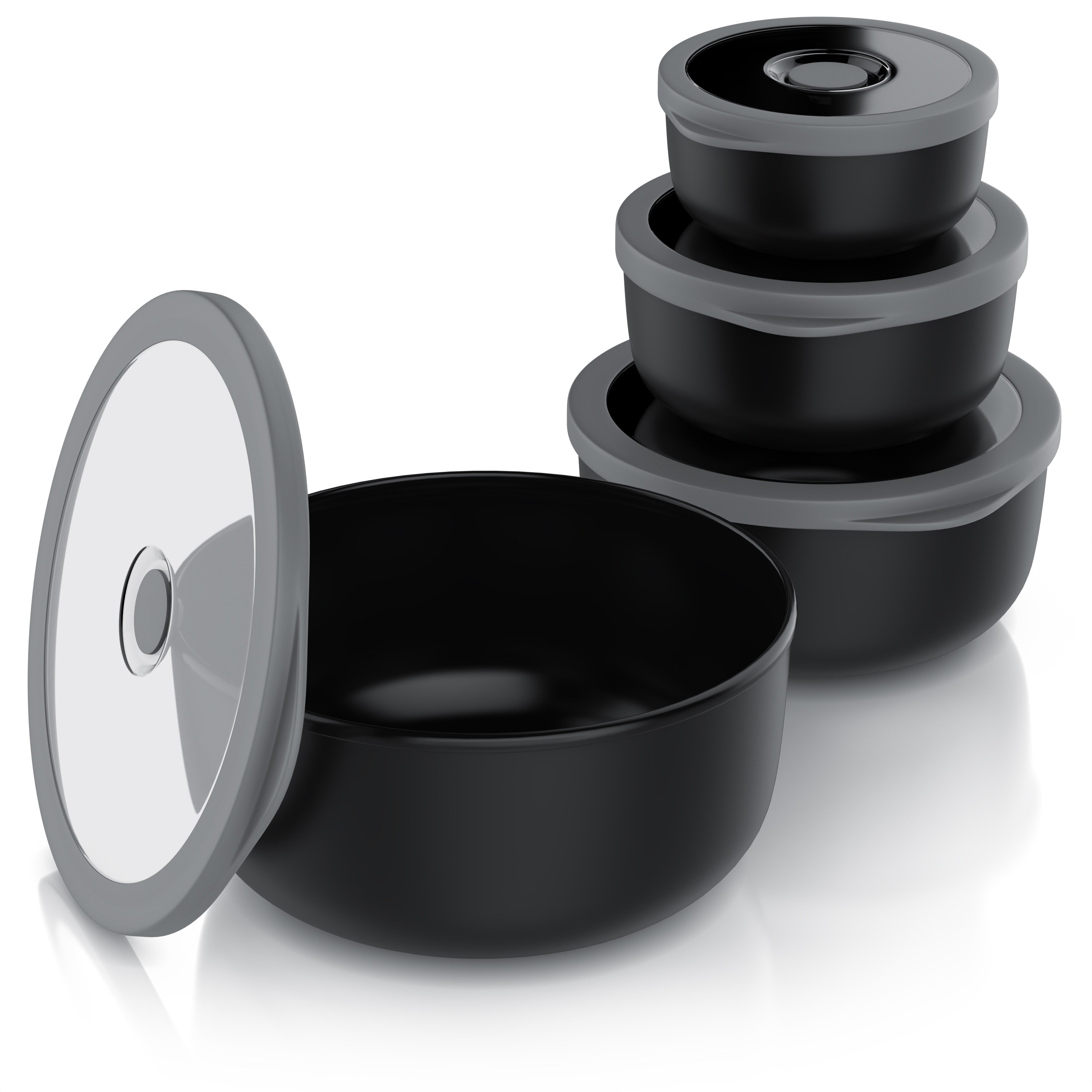Arendo R&uuml;hrsch&uuml;ssel 4er Plastiksch&uuml;ssel-Set mit Deckel 0,35 L / 0,65 L / 1,2 L / 2,0 L, Kunststoff, (Set, 4-tlg), rund, BPA-frei - Bild 1