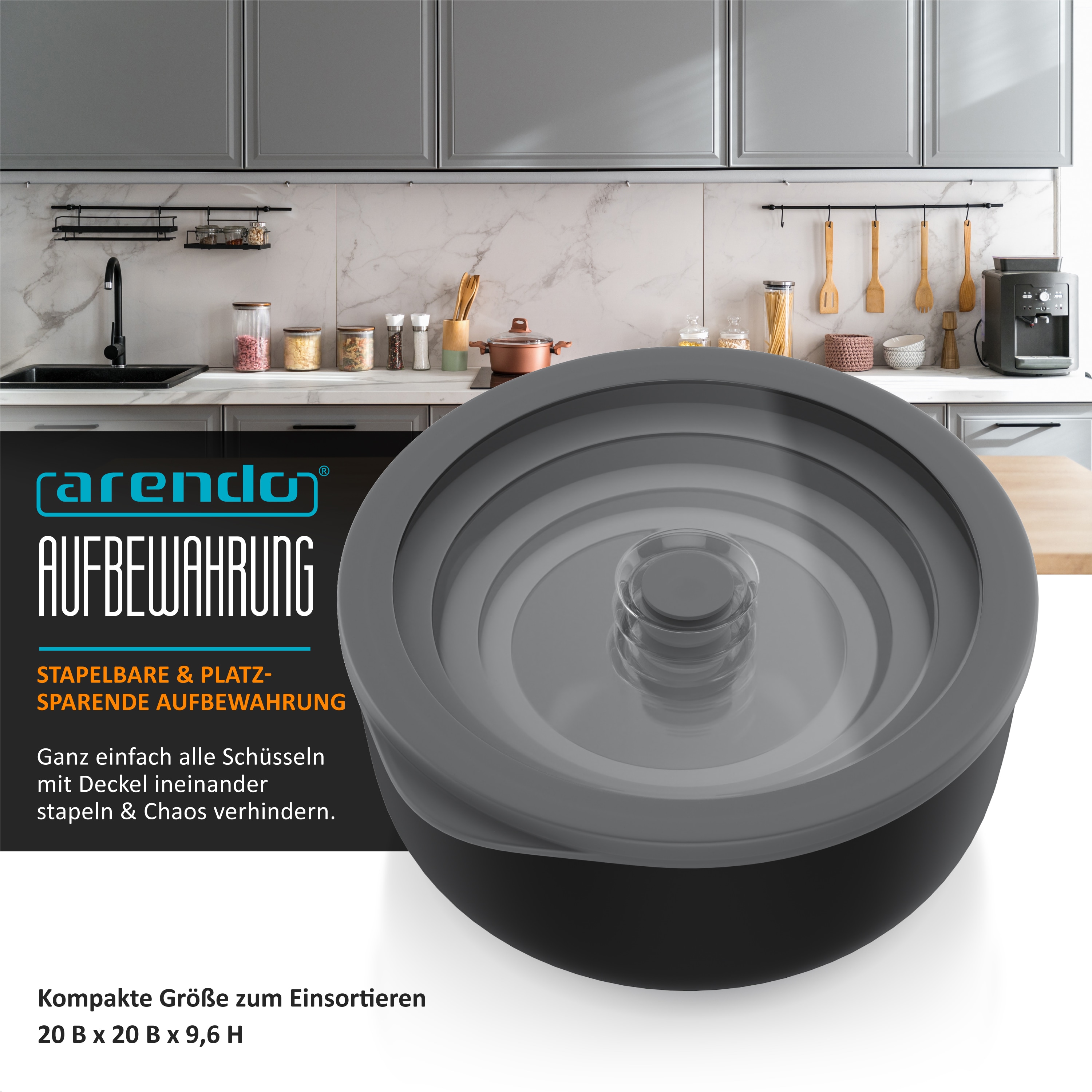 Arendo Rührschüssel 4er Plastikschüssel-Set mit Deckel 0,35 L / 0,65 L / 1,2 L / 2,0 L, Kunststoff, (Set, 4-tlg), rund, BPA-frei online kaufen bei Netto