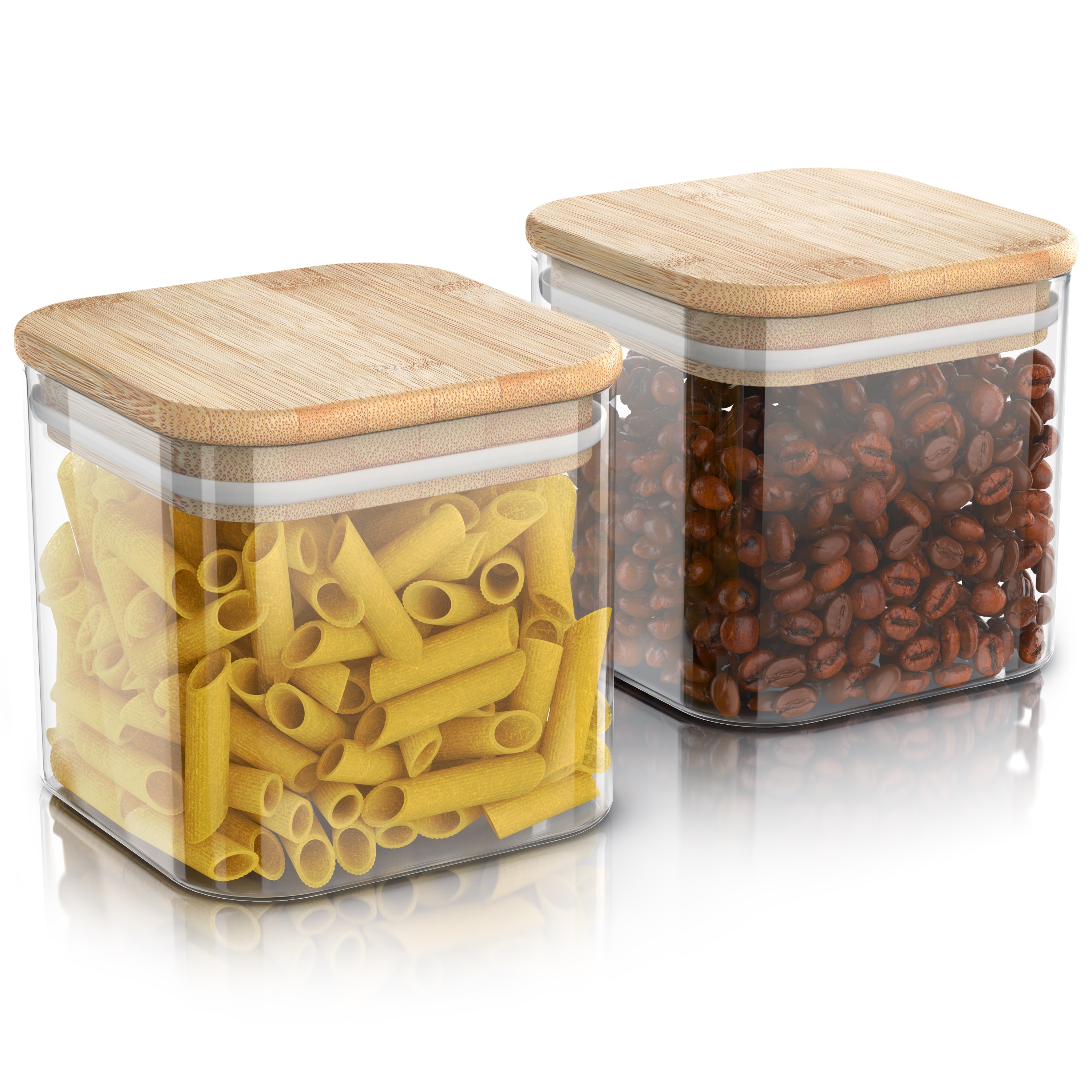 Arendo Aufbewahrungsbecher Glasbeh&auml;lter-Set 2x 0,8 L, Borosilikatglas mit Bambusdeckel, luftdicht, Borosilikatglas; Bambus; Silikon - Bild 1