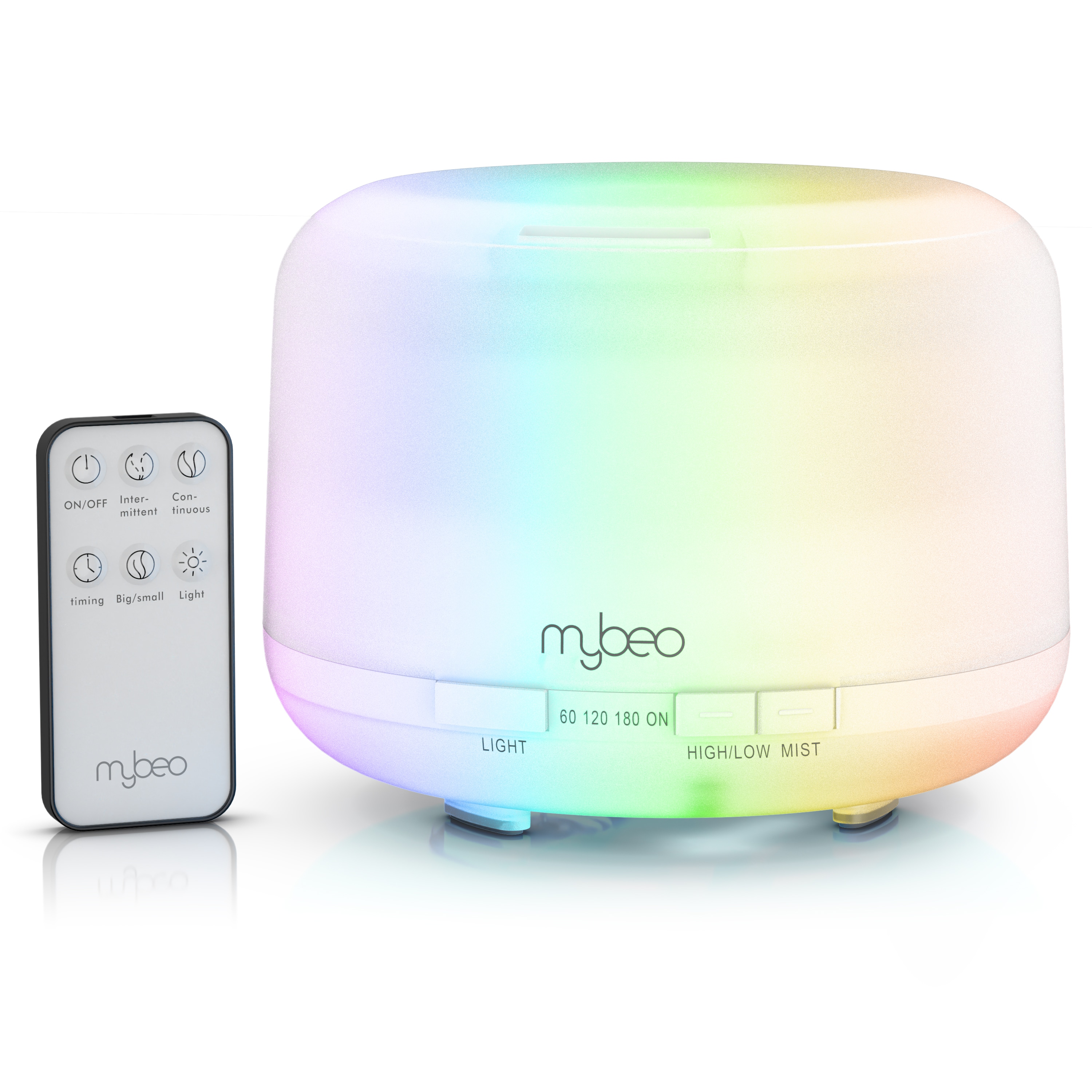 MyBeo Luftbefeuchter Aroma Diffuser 0,5 L mit Stimmungslicht in 7 Farben, 2 Nebelstufen, 0,5 l Wassertank, RGB, Timer, Fernbedienung, f&uuml;r Wohn- und Schlafzimmer, Yoga, Spa - Bild 1