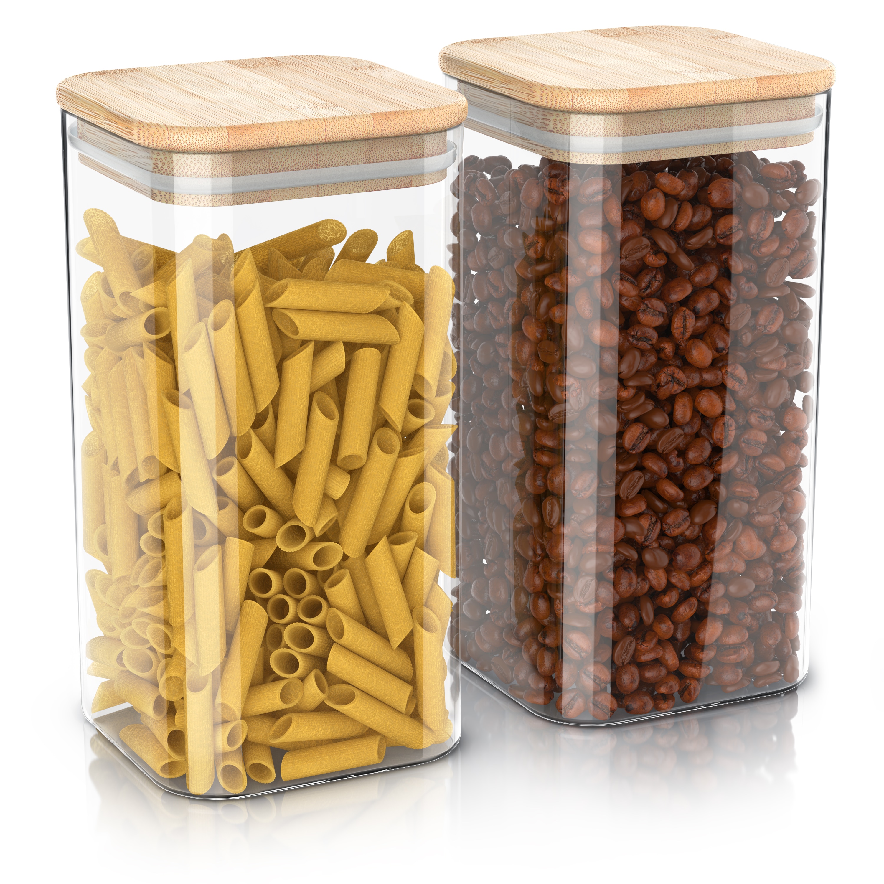 Arendo Aufbewahrungsbecher Glasbeh&auml;lter-Set 10x 1,65L Borosilikatglas mit Bambusdeckel, luftdicht, Borosilikatglas; Bambus; Silikon - Bild 1