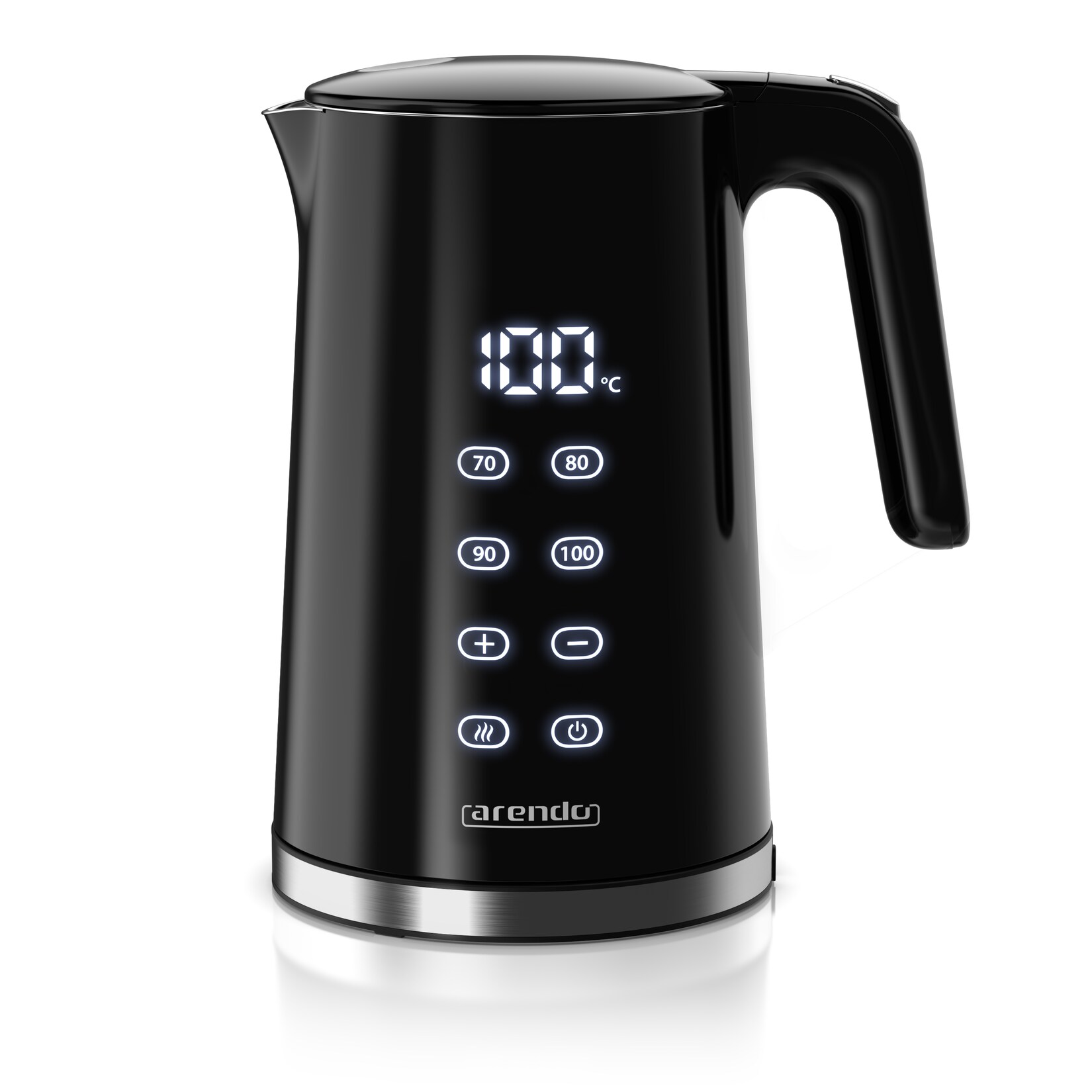 Arendo Edelstahl-Wasserkocher 1,7 l, 2200 W, Temperaturwahl 40 bis 100 °C, Touch-LED-Display, Doppelwand und Warmhaltefunktion