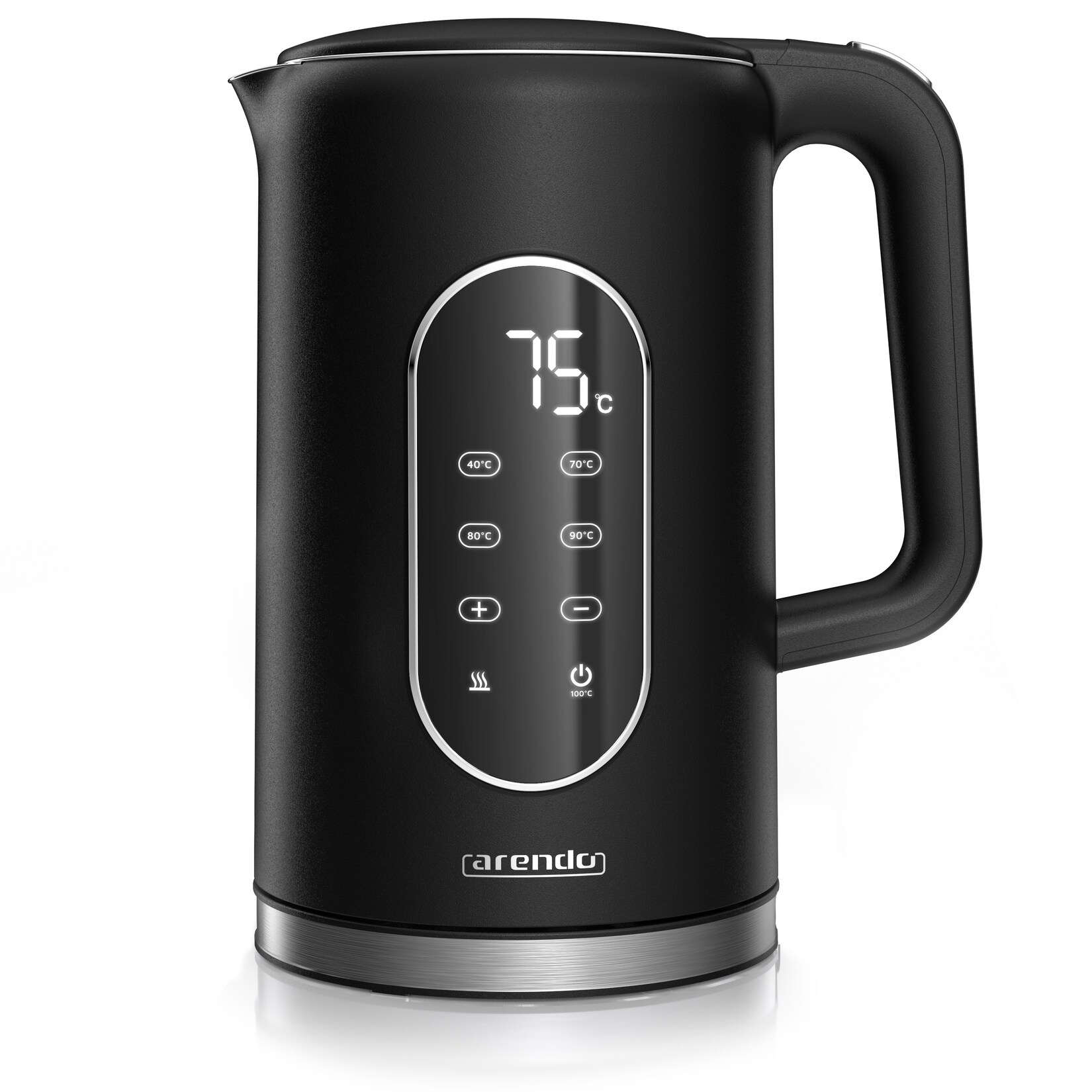 Arendo Edelstahl-Wasserkocher 1,7 l, 2200 W, Temperaturwahl 40 bis 100 °C, LED-Display, Doppelwand und Warmhaltefunktion, schwarz