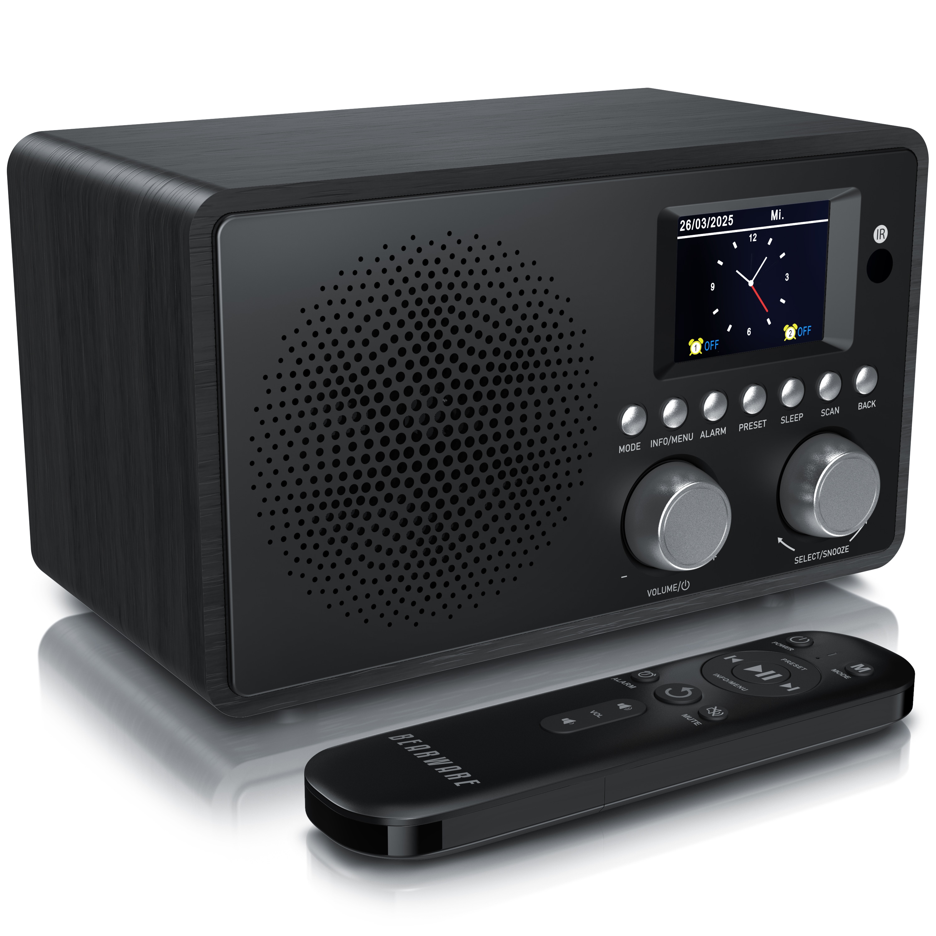 Bearware DAB+-Radiowecker mit TFT-Display, UKW/FM, Bluetooth, USB-Wiedergabe, AUX-IN, Fernbedienung, Snooze und Sleep-Timer - Bild 1