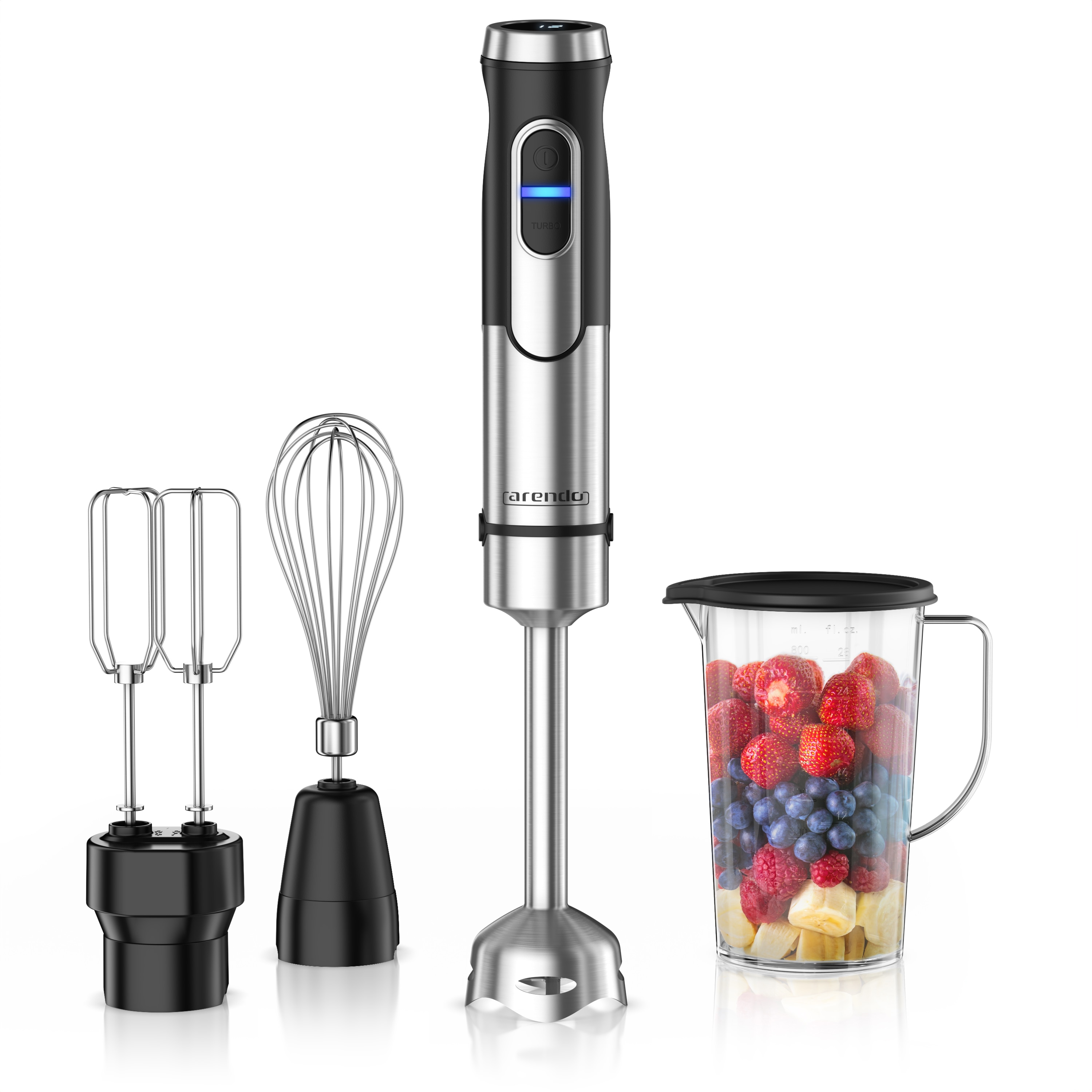 Arendo Stabmixer-Set mit 1500-W-DC-Motor, 12 Stufen, Turbotaste, Schneebesen, Doppelquirl und 800-ml-Messbecher mit Deckel - Bild 1