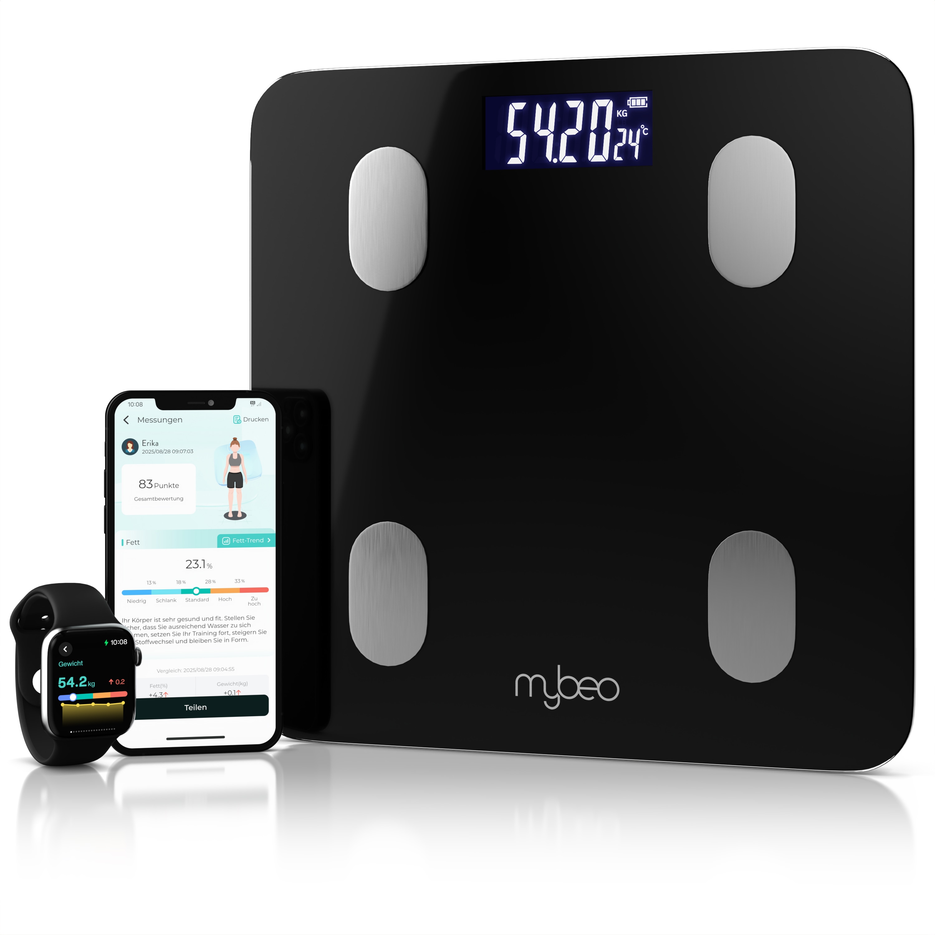 Mybeo K&ouml;rper-Analyse-Waage Bluetooth K&ouml;rperfettwaage, digitale Multifunktionswaage, APP Steuerung, 1-tlg., Diagnosewaage, BMI, K&ouml;rperfett - Bild 1