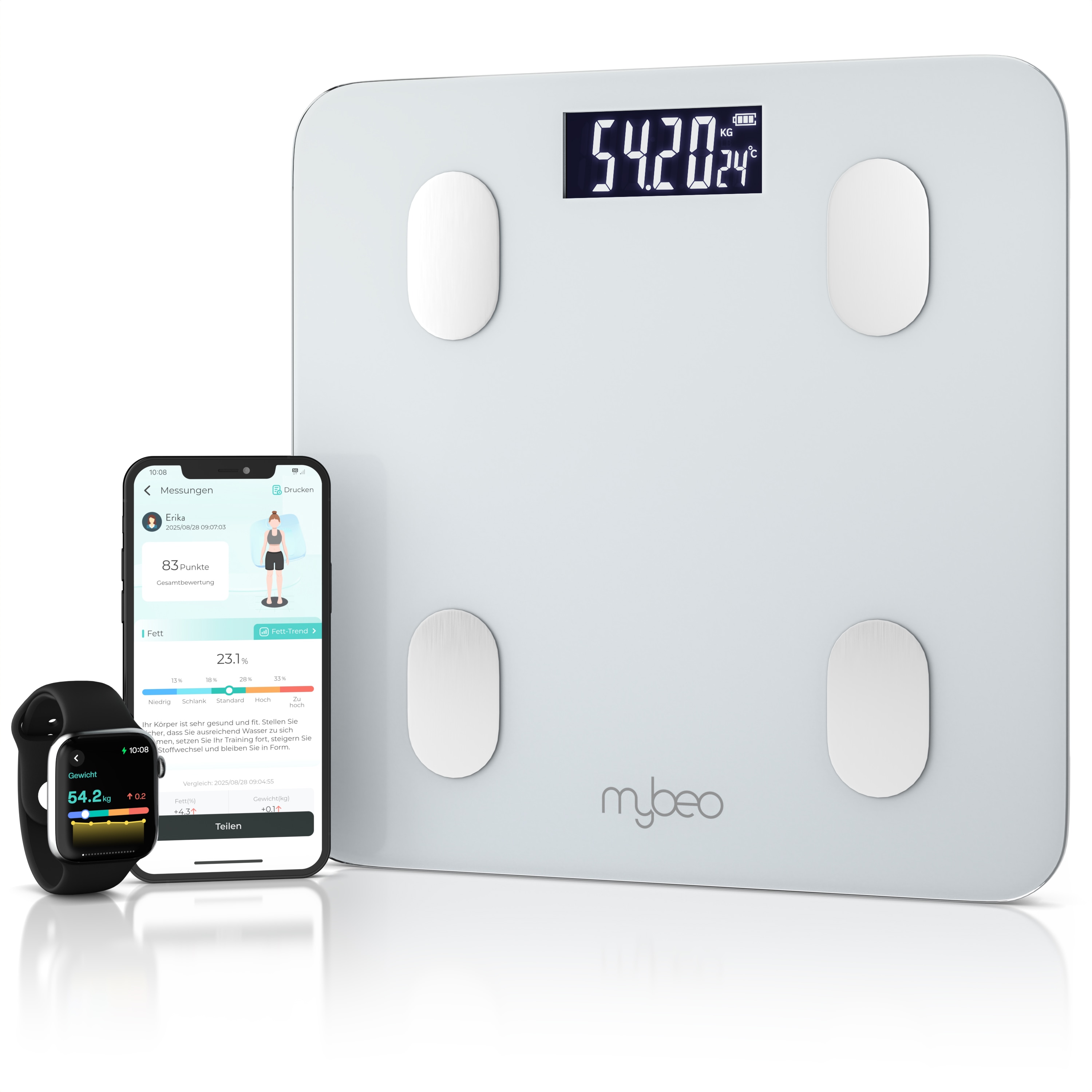 Mybeo K&ouml;rper-Analyse-Waage Bluetooth K&ouml;rperfettwaage, digitale Multifunktionswaage, APP Steuerung, 1-tlg., Diagnosewaage, BMI, K&ouml;rperfett - Bild 1