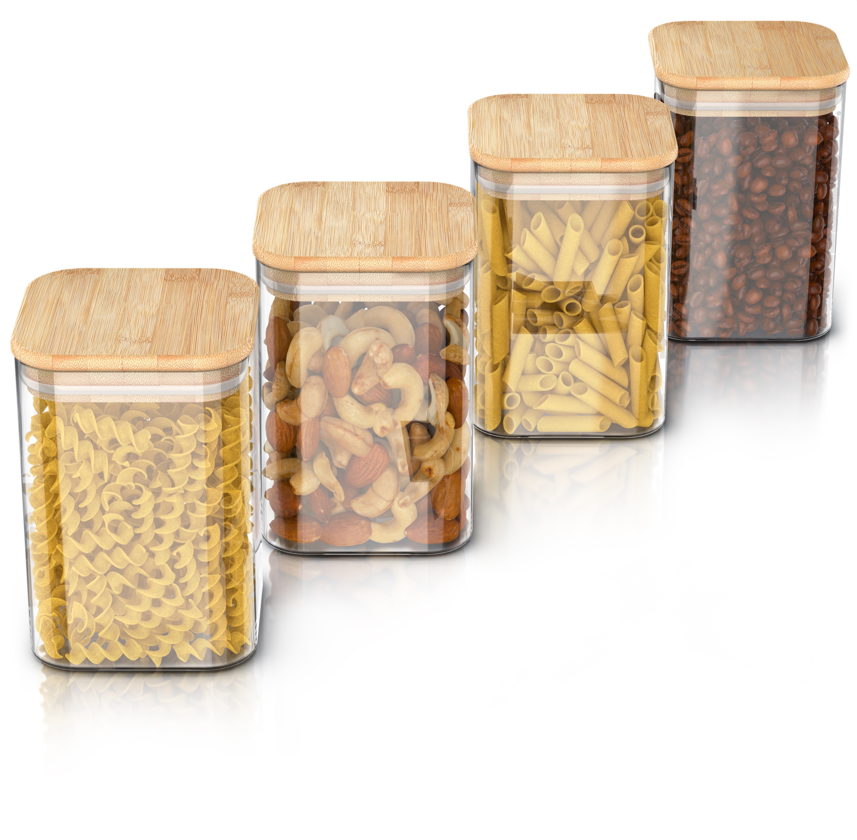 Arendo Aufbewahrungsbecher Glasbeh&auml;lter-Set 10x 1,2 L Borosilikatglas mit Bambusdeckel, luftdicht, Borosilikatglas; Bambus; Silikon - Bild 1