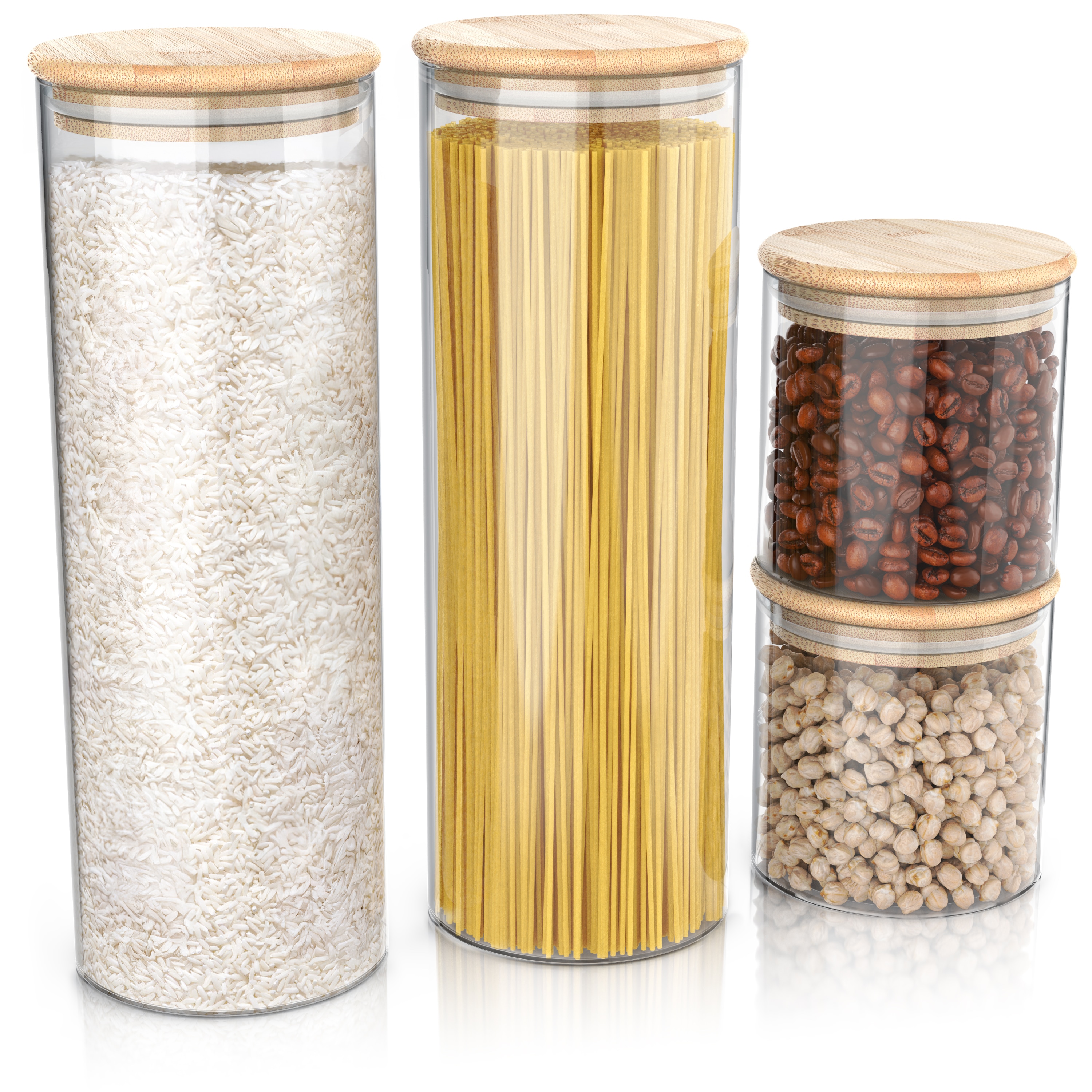 Arendo Vorratsgl&auml;ser aus Borosilikatglas, rund, 4er-Set mit 2 x 0,785 l und 2 x 2,2 l, Bambusdeckel und luftdichter Silikondichtung - Bild 1