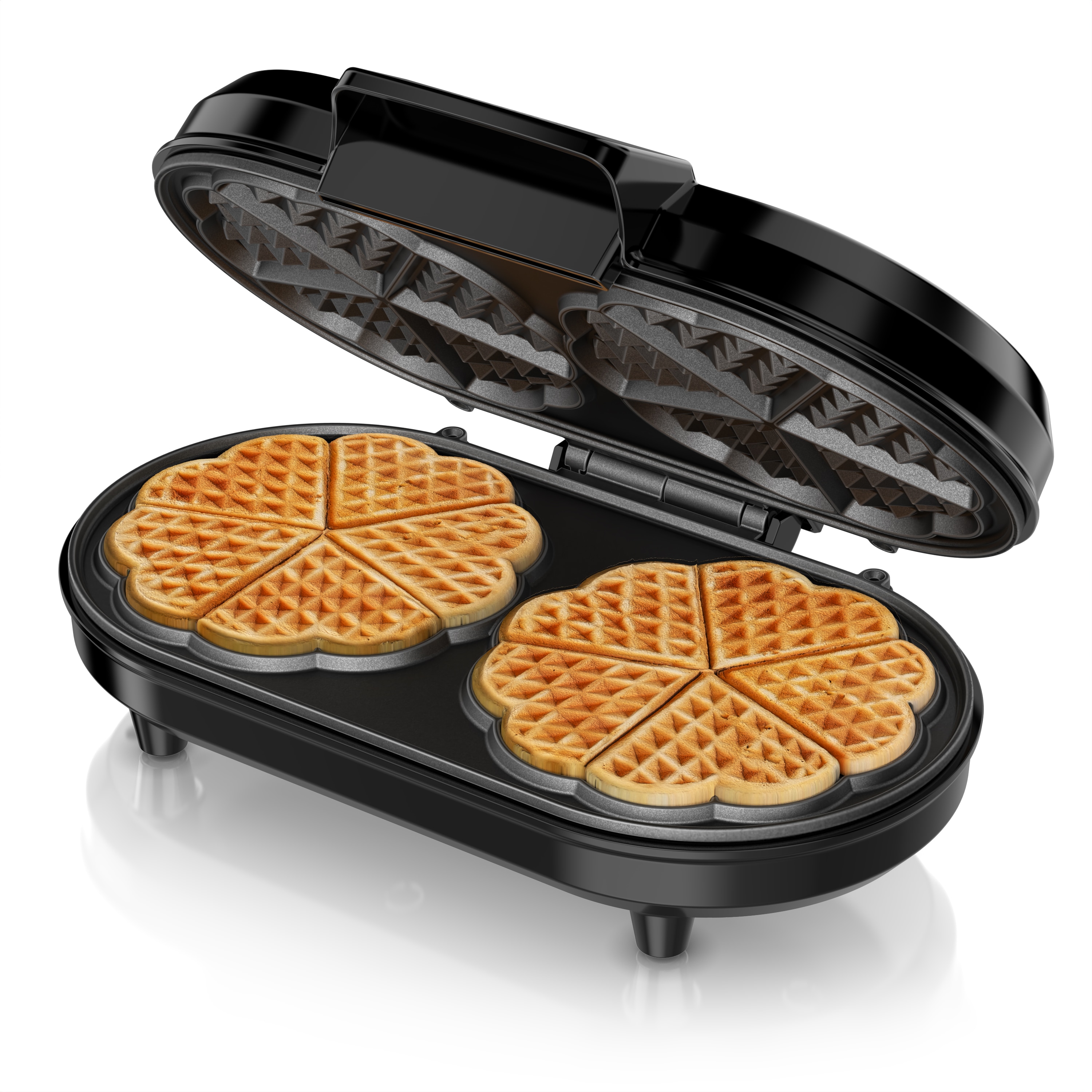 Arendo Doppel-Waffeleisen f&uuml;r 2 Herzwaffeln, 1000 W, stufenloser Br&auml;unungsregler, Antihaftbeschichtung und Kontrollleuchten - Bild 1