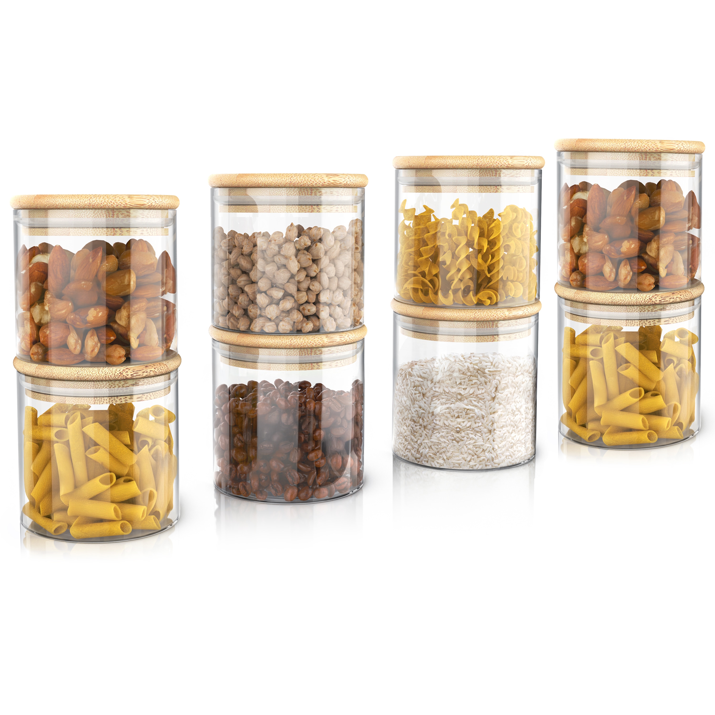 Arendo Vorratsgl&auml;ser 8er-Set, je 0,75 l, rund, Borosilikatglas mit Bambusdeckel und Silikondichtung, luftdicht - Bild 1