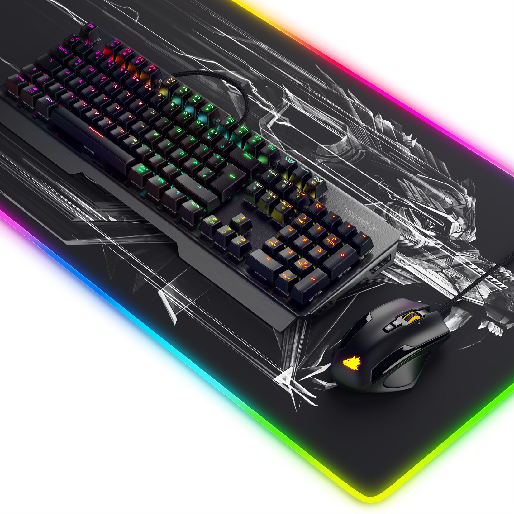 Titanwolf Mechanisches Keyboard, Mouse & Mousepad Gaming Bundle Tastatur-, Maus- und Mauspad-Set, (Spar-Set, 3 St., Keyboard, Maus & XXL …