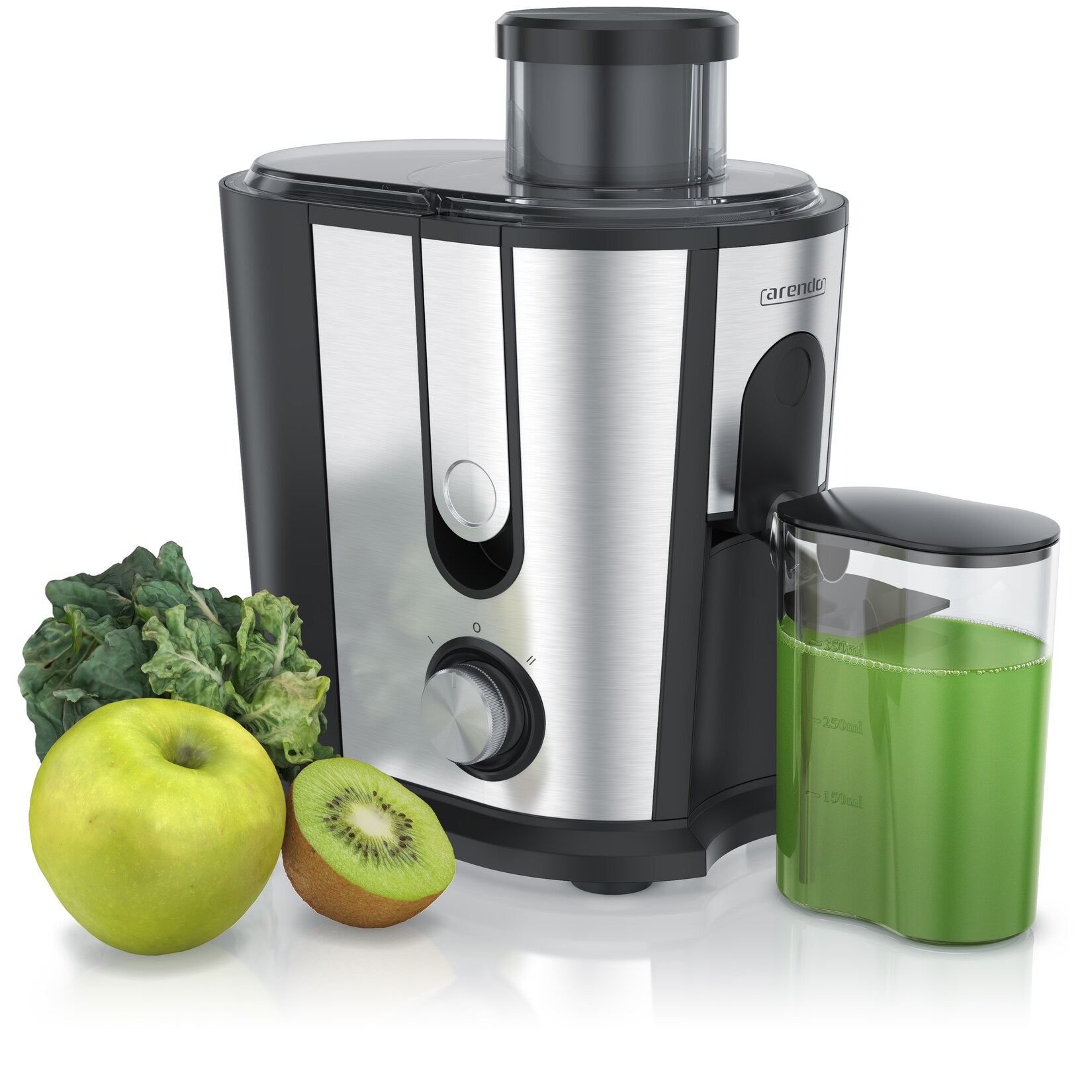 Arendo Zentrifugenentsafter aus Edelstahl für Obst und Gemüse, 600 W, 2 Geschwindigkeiten, 65-mm-Einfüllöffnung und Tropfstopp