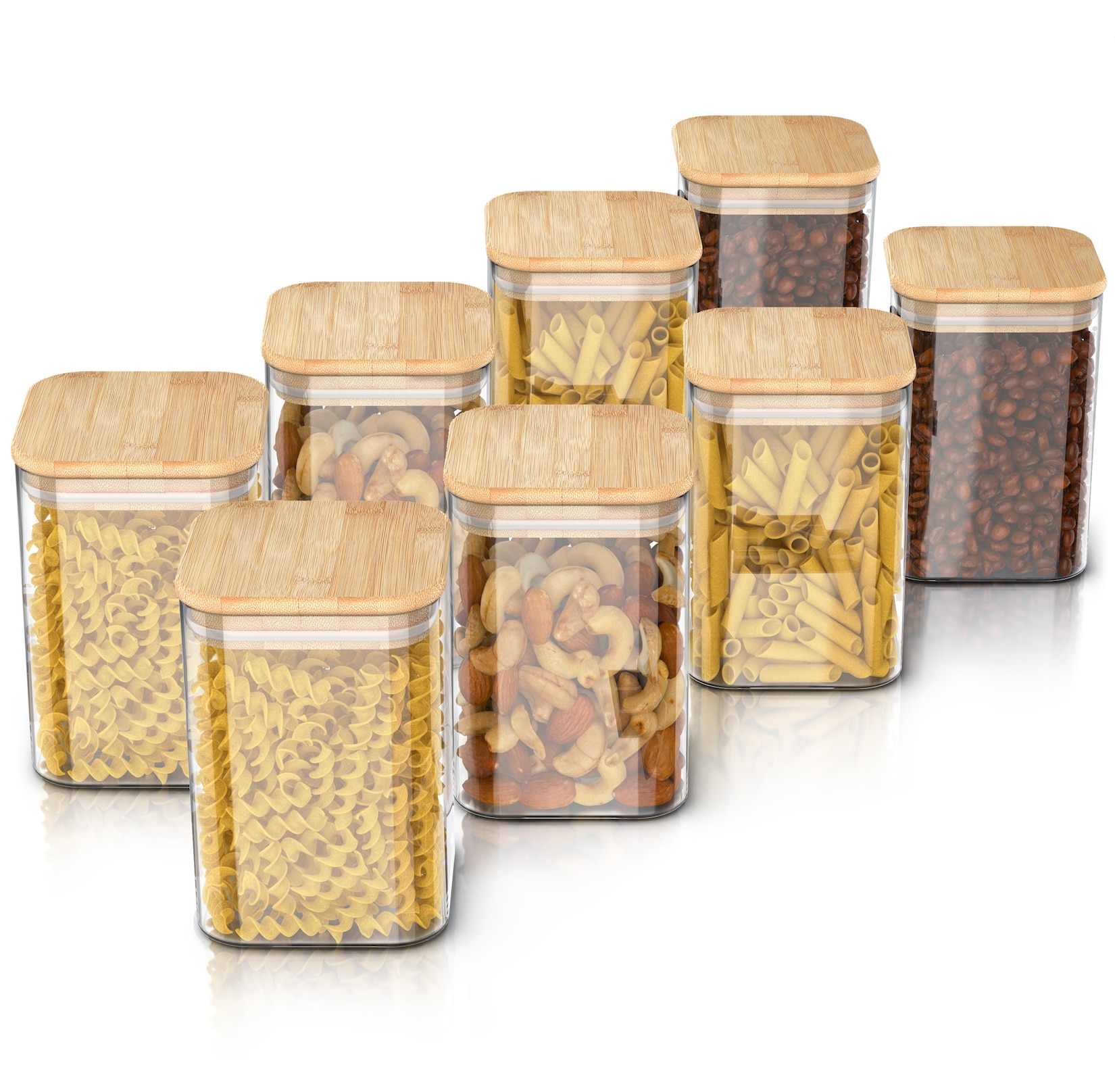 Aufbewahrungsbecher Glasbehälter-Set 10x  Borosilikatglas mit Bambusdeckel, luftdicht, Borosilikatglas; Bambus; Silikon