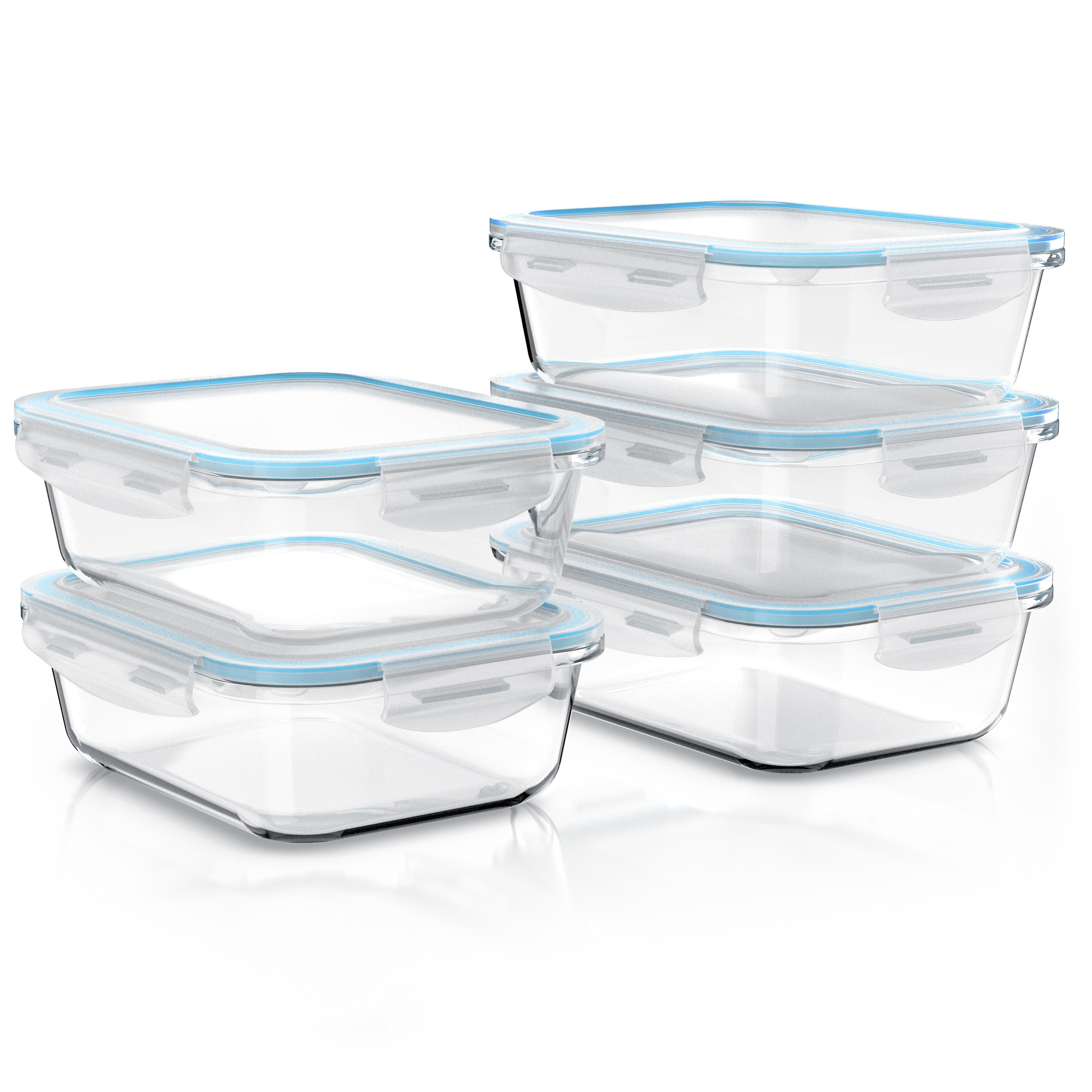 Arendo Frischhaltedosen im 5er-Set, Lunchboxen aus Borosilikatglas mit Kunststoffdeckeln, auslaufsicher, mit Klickverschluss - Bild 1