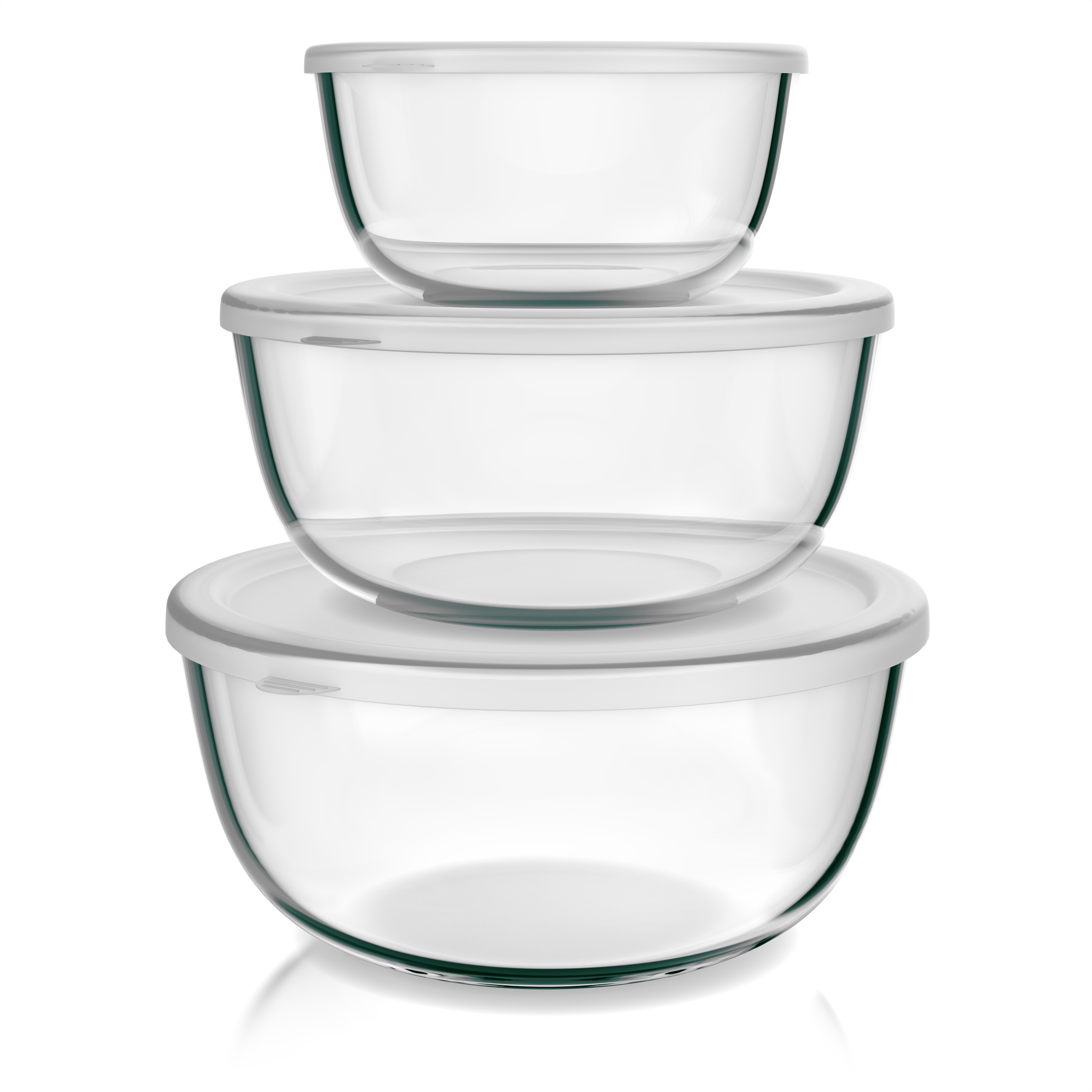 Arendo Salatsch&uuml;ssel 3er Set mit Deckel, Glassch&uuml;ssel 1,1L / 2,7L / 4,4L, Glas R&uuml;hrsch&uuml;ssel, Glas, (Set, 3-tlg), Glasschale, BPA-frei - Bild 1