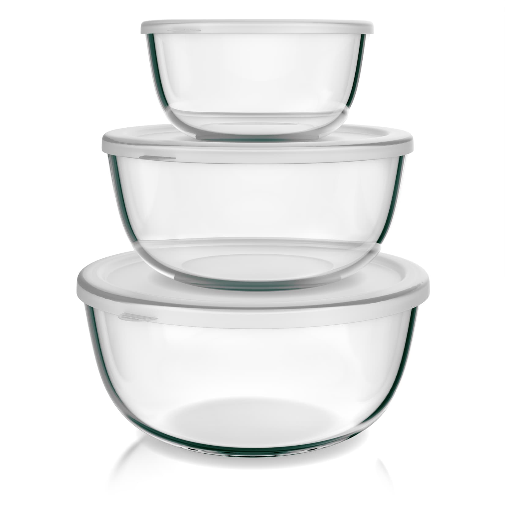 Arendo Salatschüssel 3er Set mit Deckel, Glasschüssel 1,1L / 2,7L / 4,4L, Glas Rührschüssel, Glas, (Set, 3-tlg), Glasschale, BPA-frei