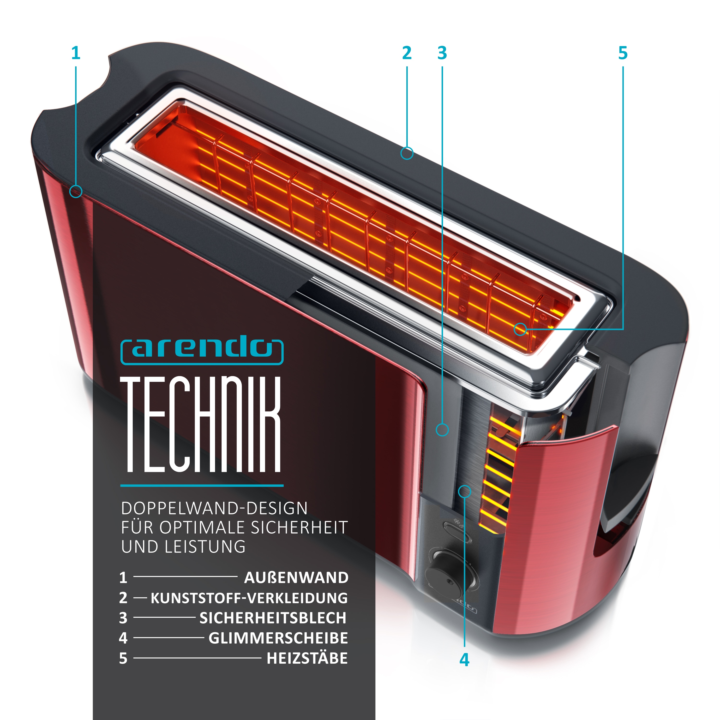 Arendo Frühstücks-Set Edelstahl Wasserkocher 1,7l, 2-Scheiben Langschlitz Toaster, rot (2-tlg), Frühstücksset, Wasserkocher Retro, 2200W online kaufen bei Netto