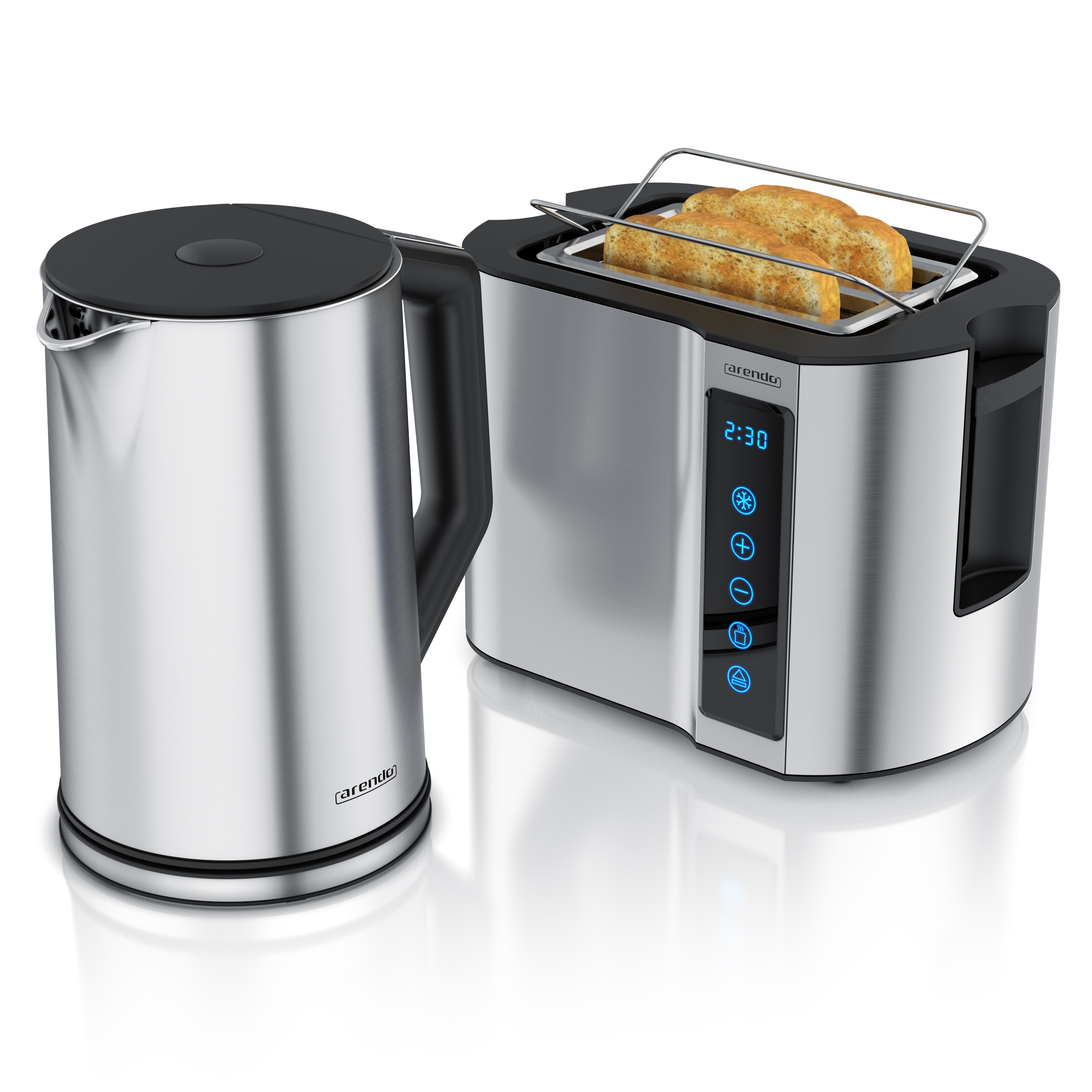Arendo Fr&uuml;hst&uuml;cks-Set Edelstahl Wasserkocher 1,5l, 2-Scheiben Kurzschlitz Toaster, silber (2-tlg), Wasserkocher mit Temperatureinstellung - Bild 1