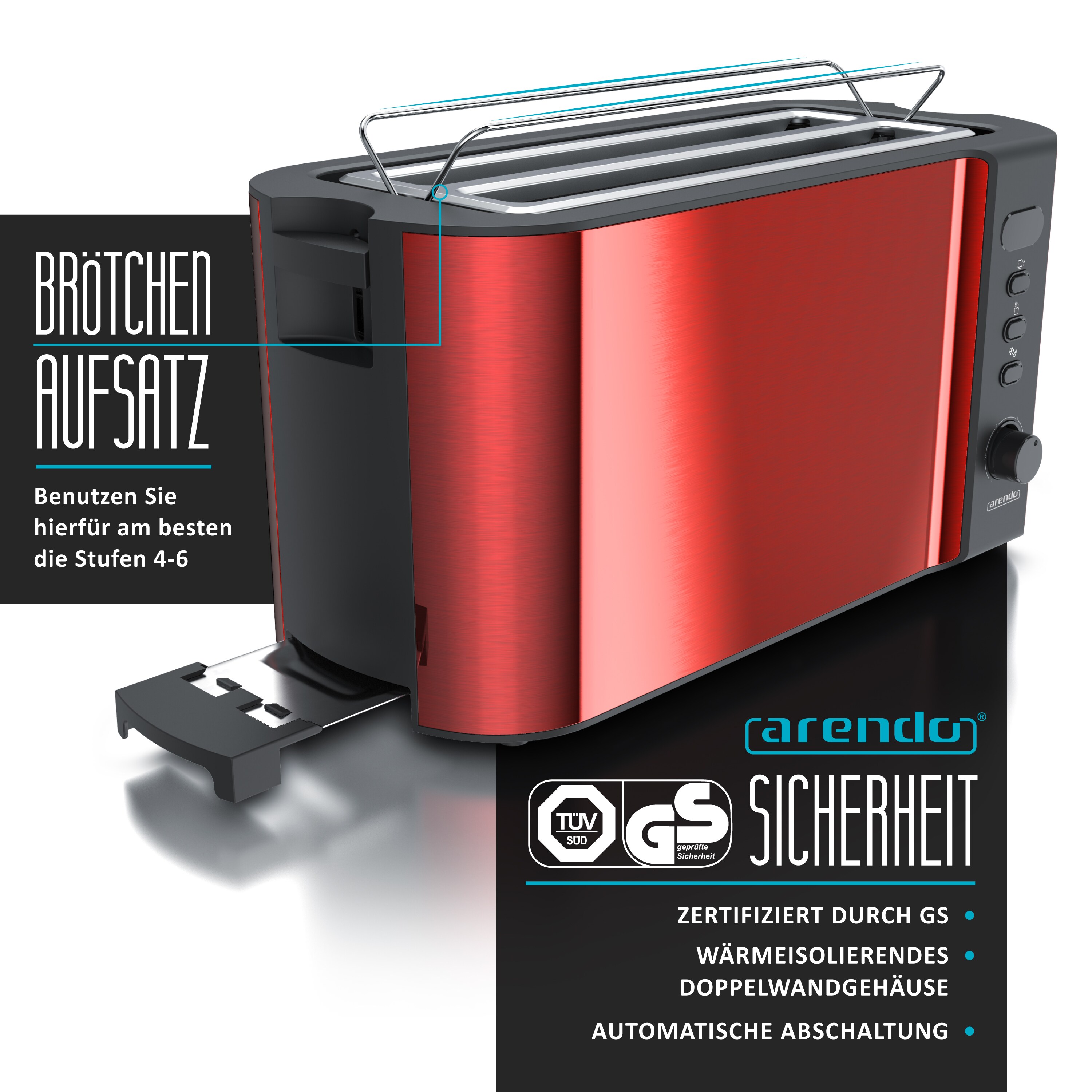 Arendo Frühstücks-Set Edelstahl Wasserkocher 1,7l, 4-Scheiben Langschlitz Toaster, rot (2-tlg), Frühstücksset, Wasserkocher Retro, 2200W online kaufen bei Netto