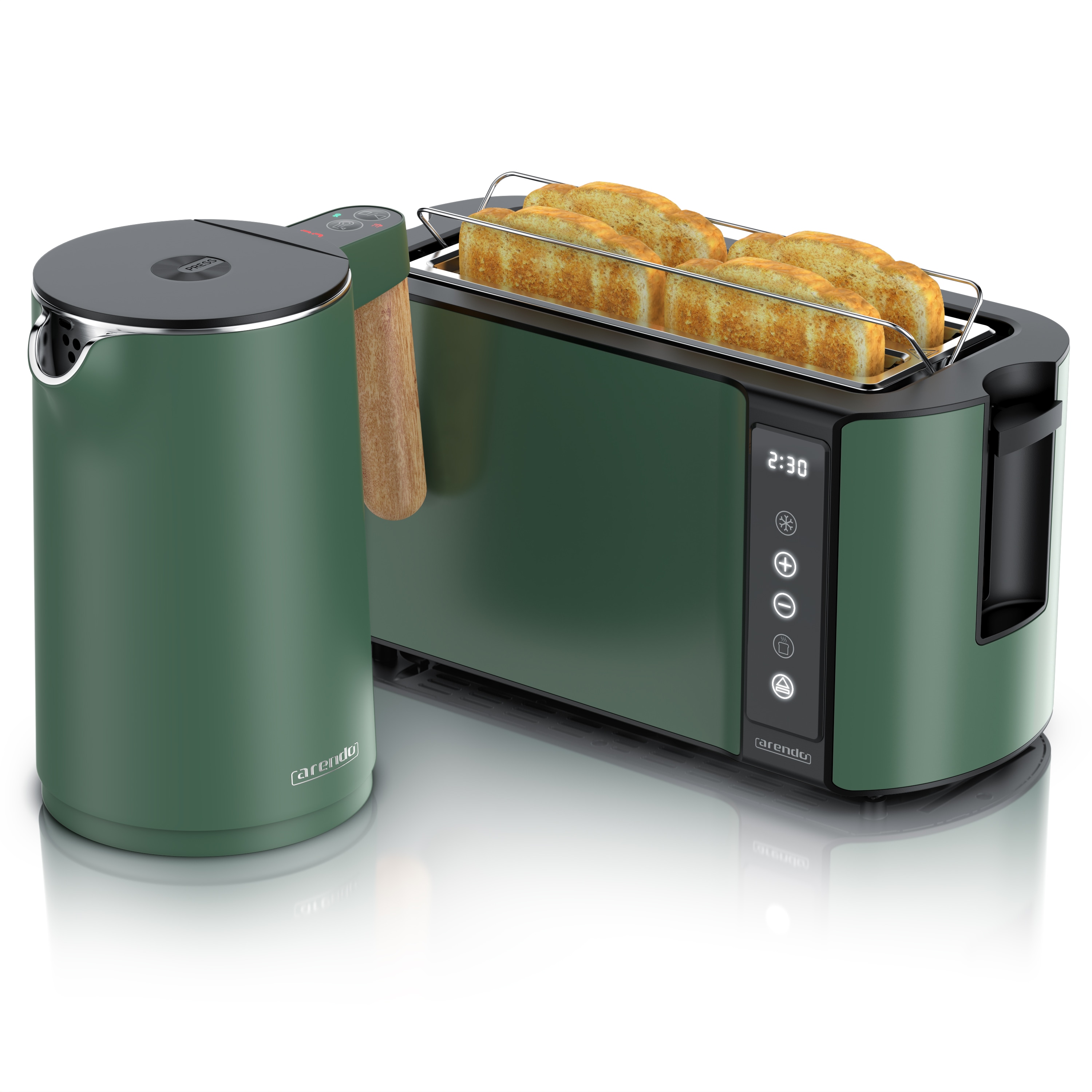 Arendo Fr&uuml;hst&uuml;cks-Set Edelstahl Wasserkocher 1,5l, 4-Scheiben Langschlitz Toaster, gr&uuml;n (2-tlg), Wasserkocher mit Temperatureinstellung - Bild 1