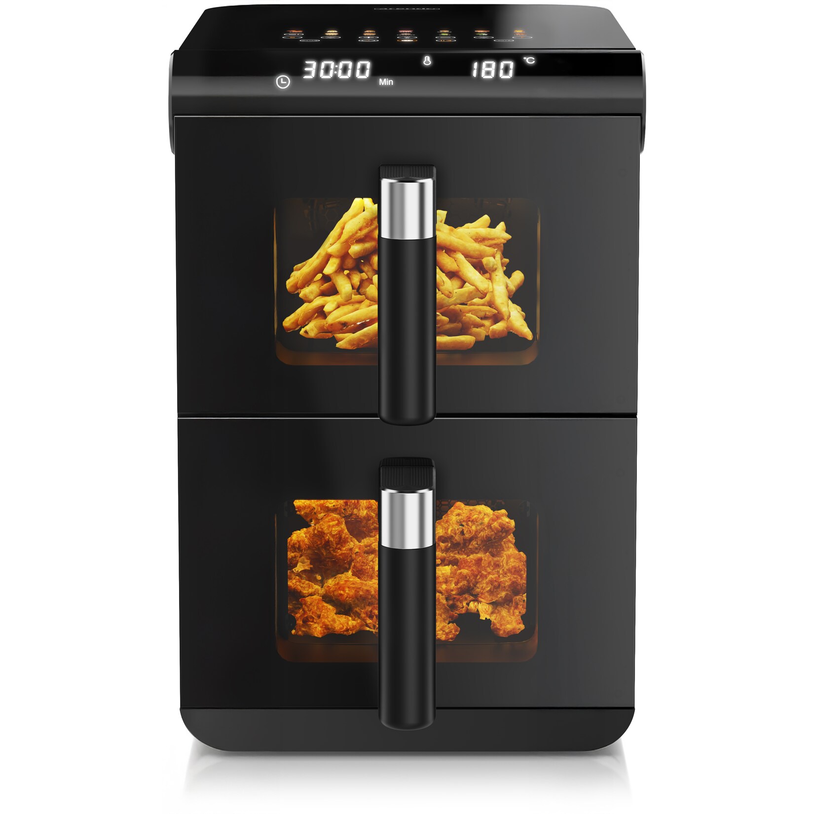 Arendo Doppelkammer-Heißluftfritteuse 11,4 l, 2 Kammern übereinander mit je 5,7 l, 2800 W, Dual Zone, SYNC und MATCH, Sichtfenster