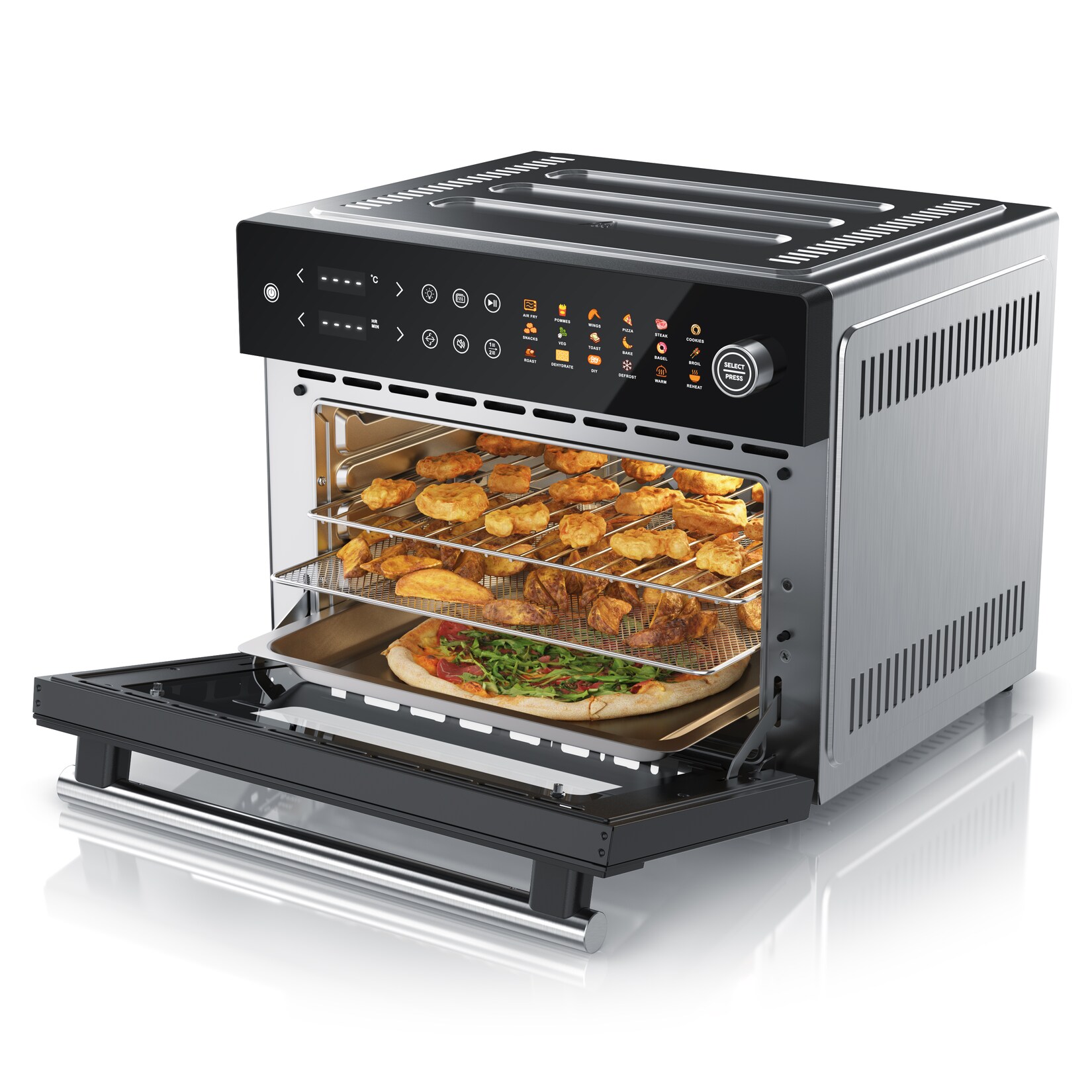 Arendo Minibackofen Airfryer 30L Edelstahl Multifunktionsofen, XXL Heißluftfritteuse 1800W, mini Backofen Dörrgerät + Zubehör, Drehspieß, …