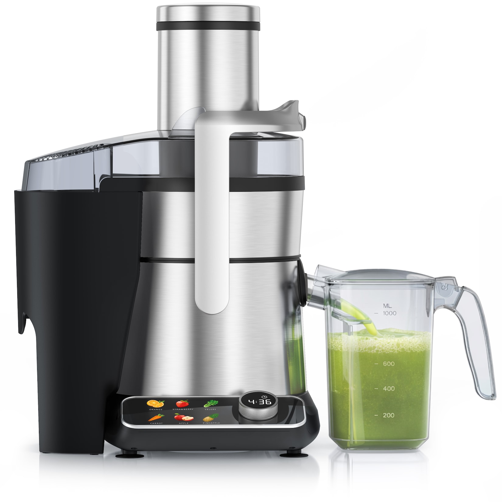 Arendo Zentrifugenentsafter Zentrifugaler Edelstahl Entsafter digital für Obst & Gemüse, BPA Frei, 1000 W, 85mm XXL-Einfüllschacht, 6 …