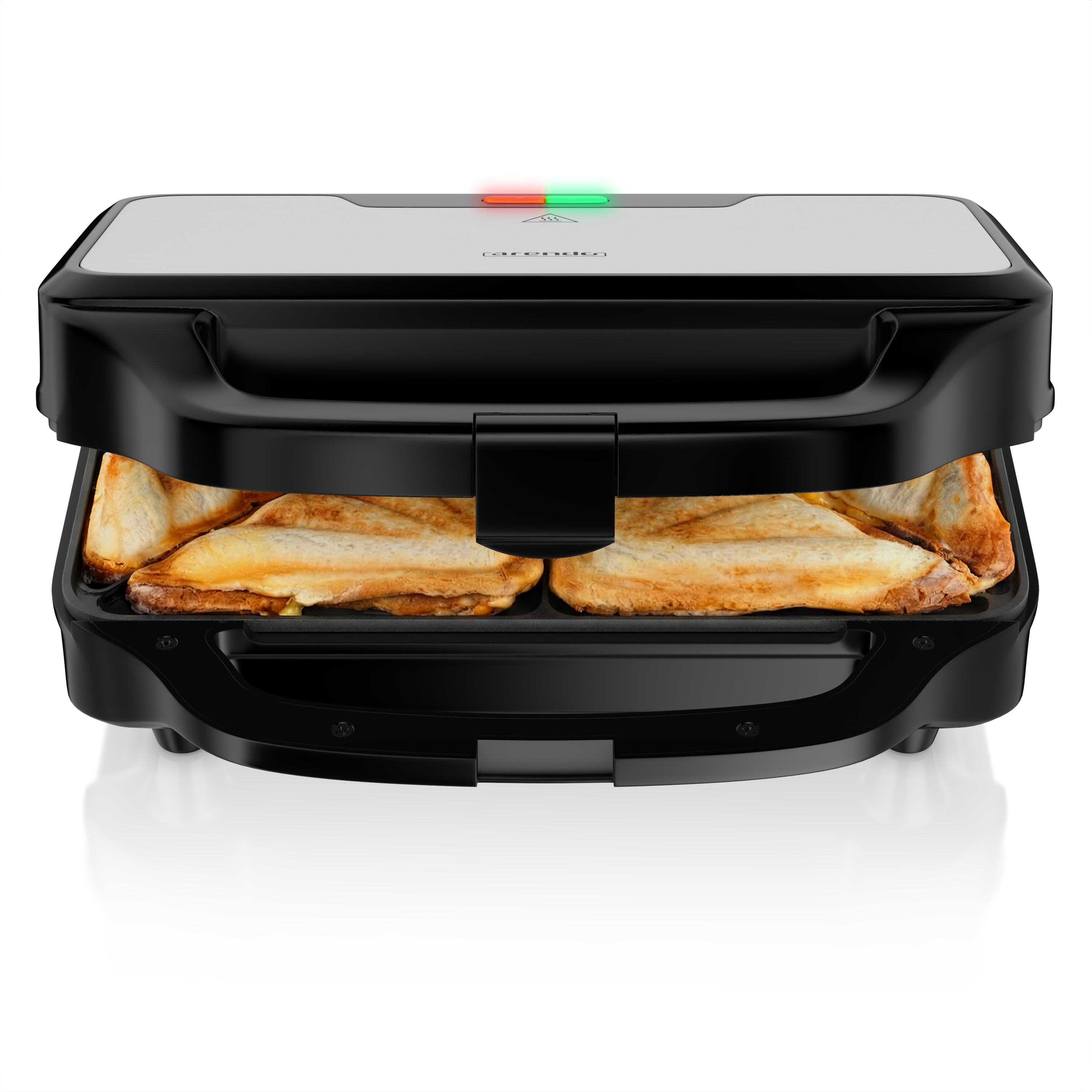 Arendo Sandwichmaker 900 W f&uuml;r 2 Sandwiches, antihaftbeschichtete Platten, automatische Temperaturregelung, Kontrollleuchten, Edelstahl-Applikation - Bild 1