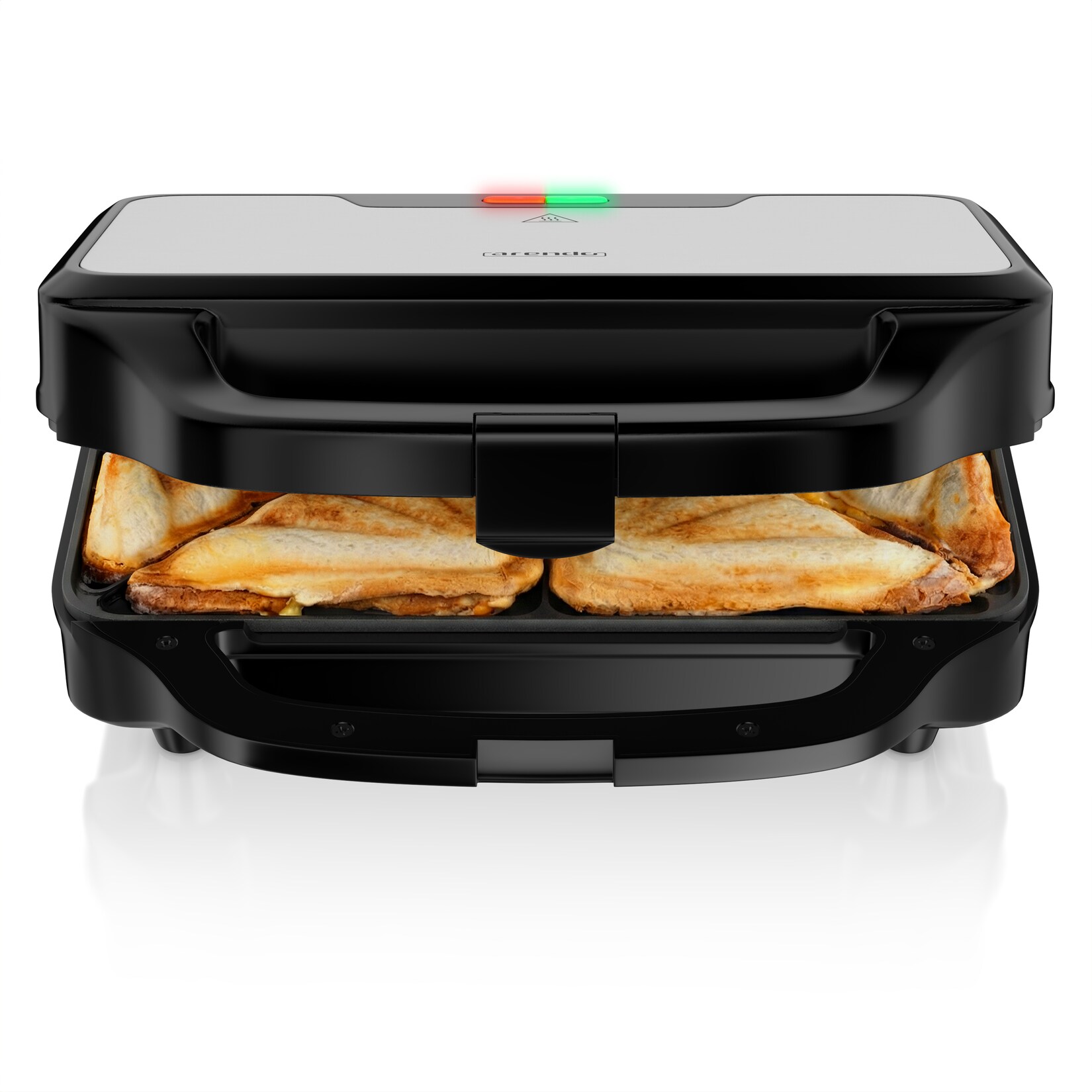 Arendo Sandwichmaker 900 W für 2 Sandwiches, antihaftbeschichtete Platten, automatische Temperaturregelung, Kontrollleuchten, …