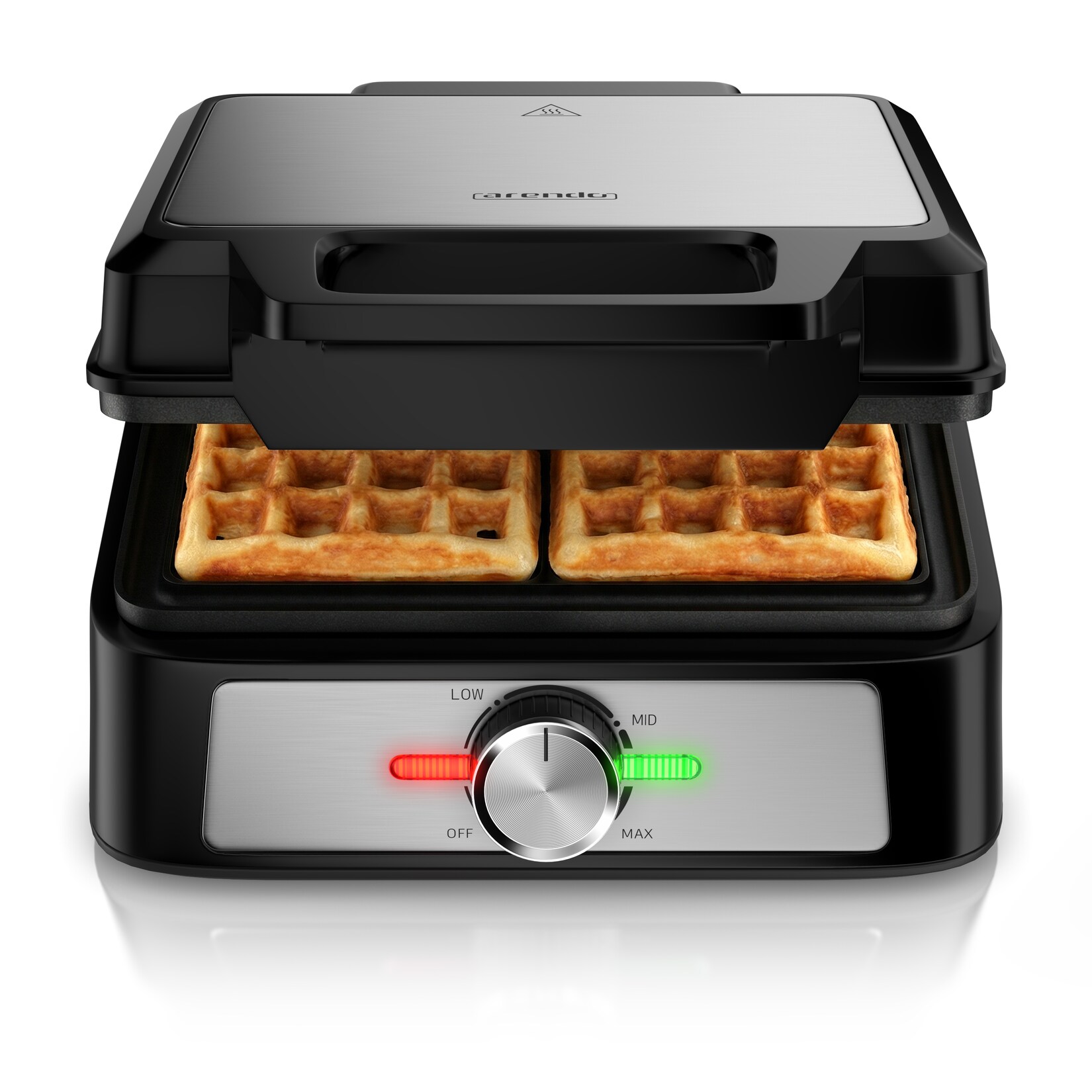 Arendo Doppel-Waffeleisen für belgische Waffeln, 1600 W, stufenloser Bräunungsregler, Antihaftbeschichtung und Backampel